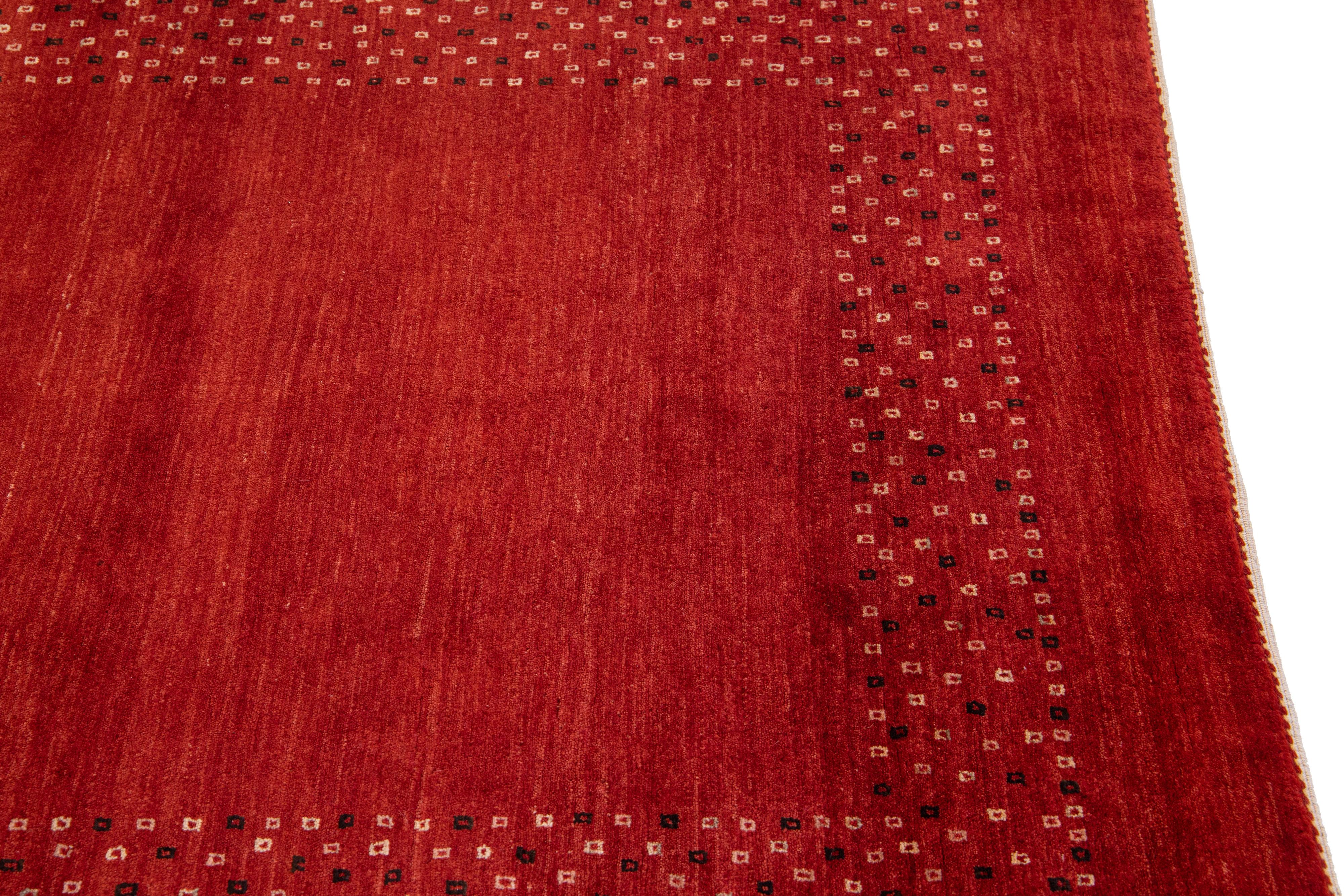 Modern Gabbeh Red Handmade Designed Persian Wool Rug For Sale 1