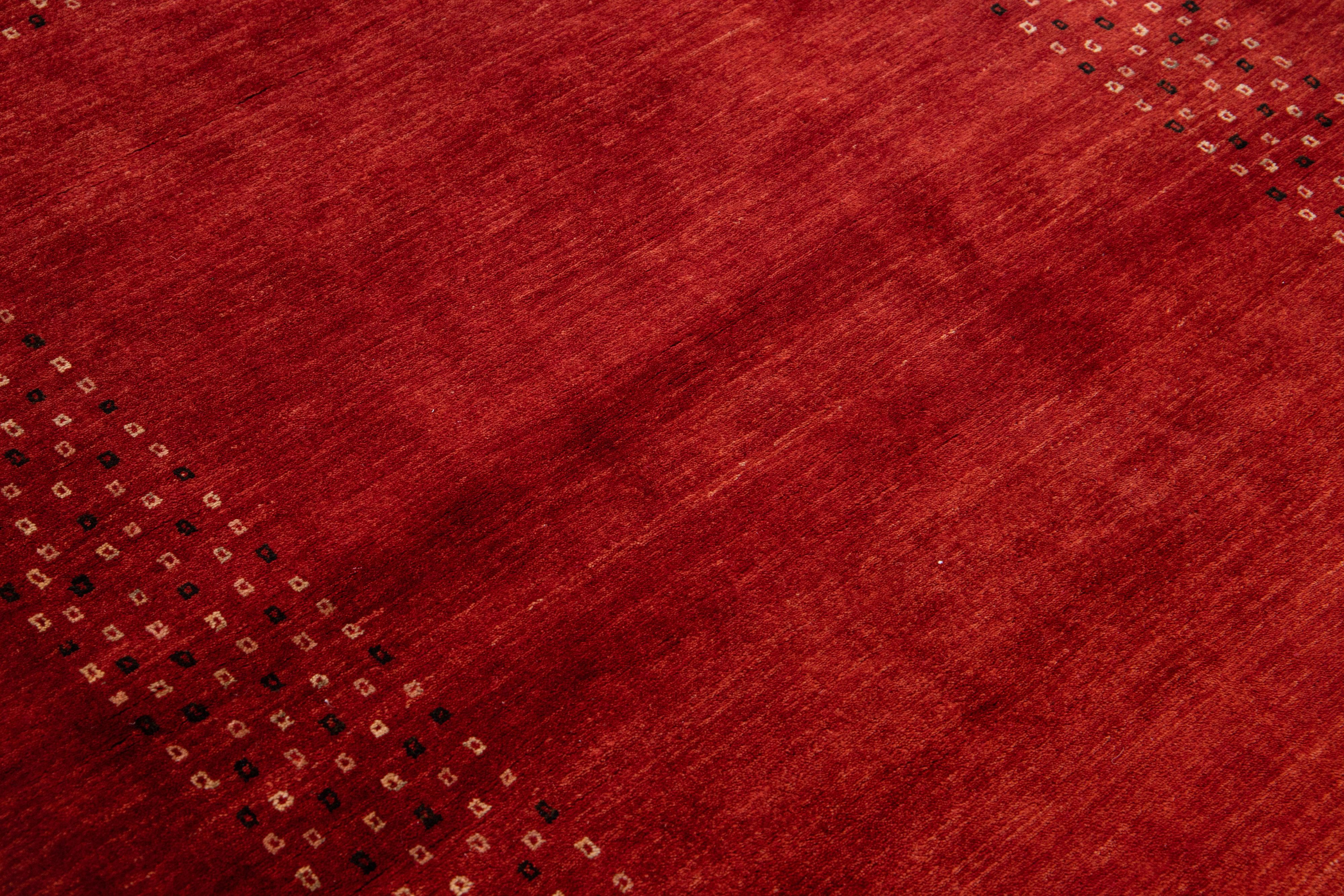 Modern Gabbeh Red Handmade Designed Persian Wool Rug For Sale 2