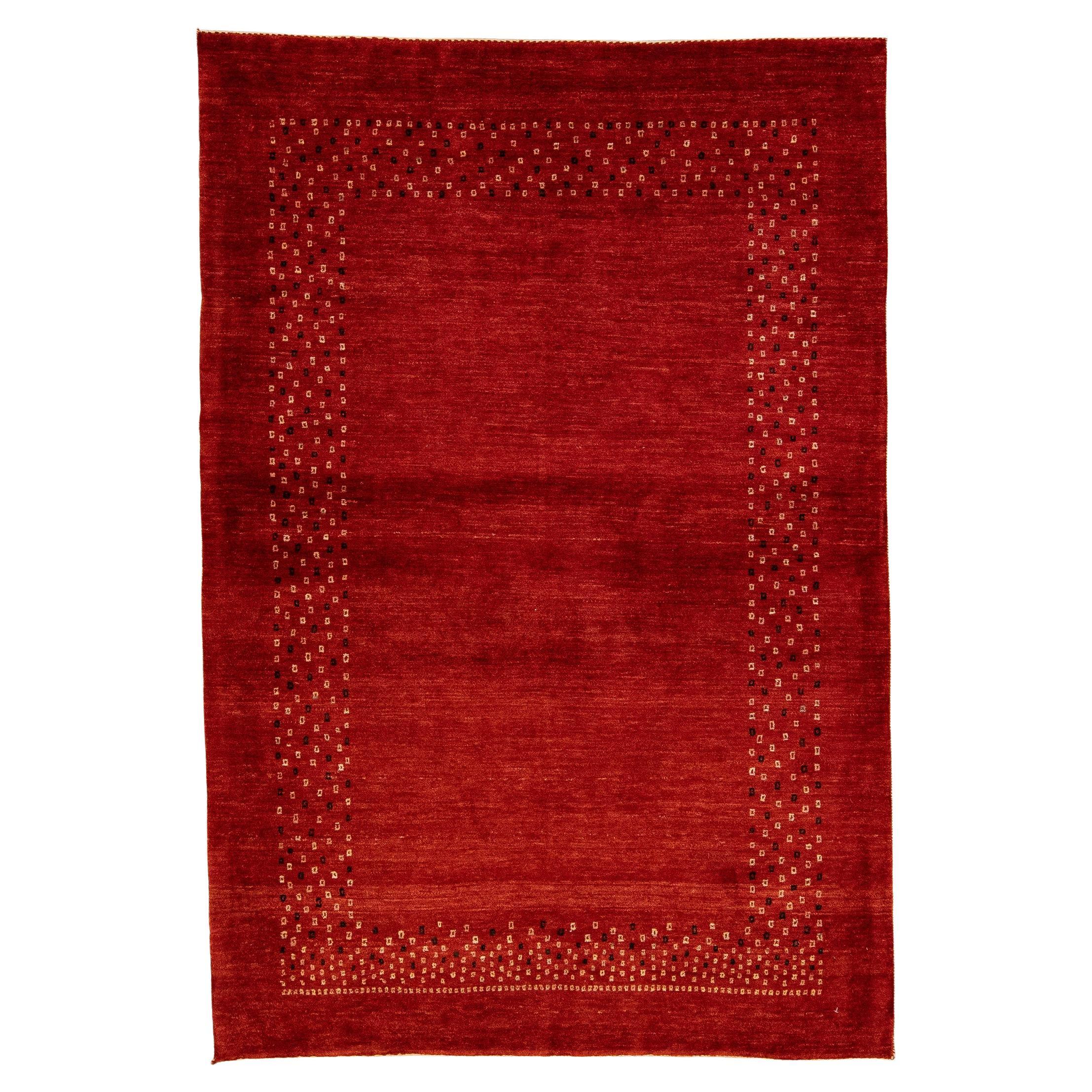 Modern Gabbeh Red Handmade Designed Persian Wool Rug