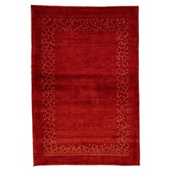 Tapis moderne Gabbeh rouge en laine persane conçu à la main