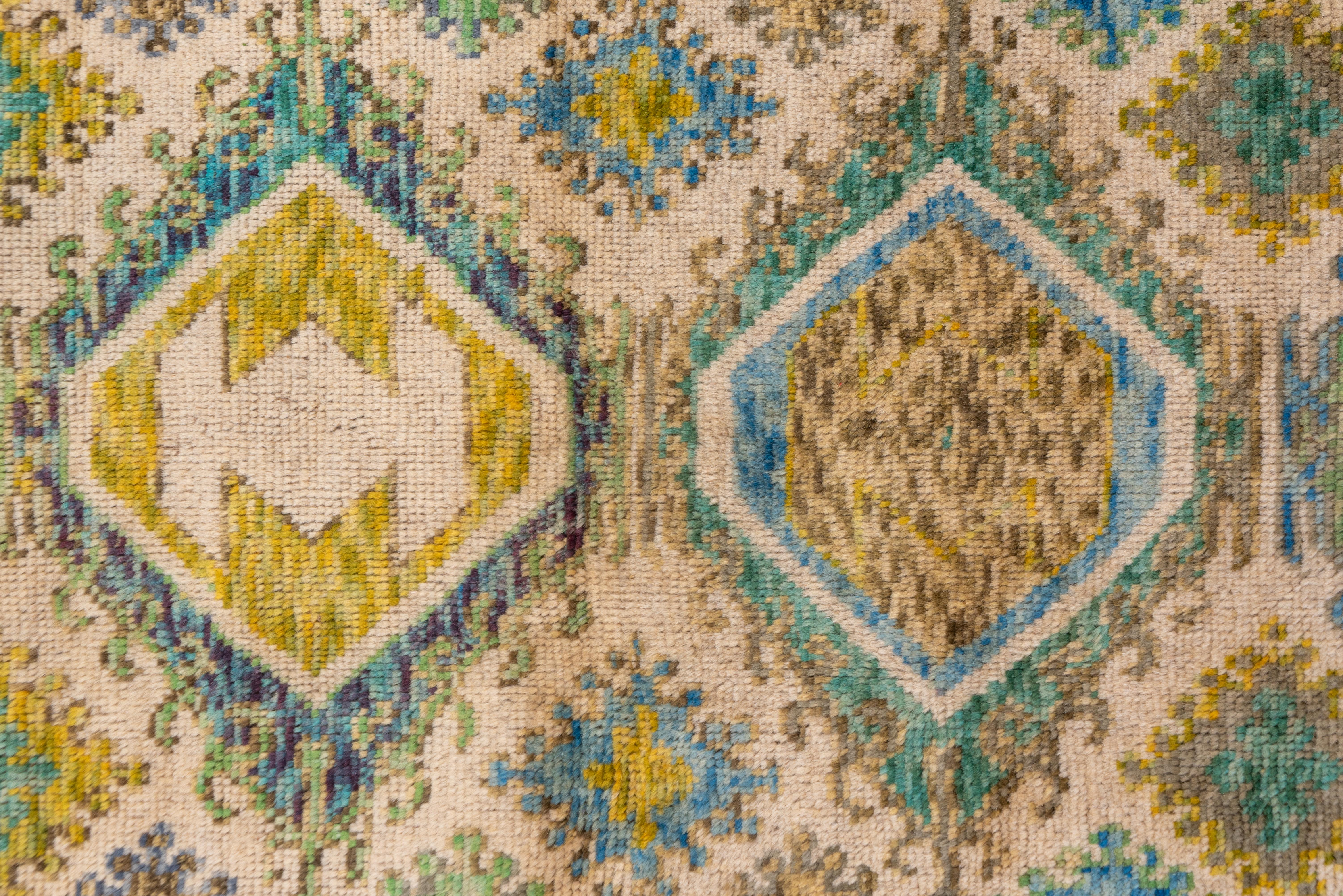 Afghan Modern Gabbeh Runner, Blue Green Yellow and Ivory, Kitchen Runner, Vanity Runner