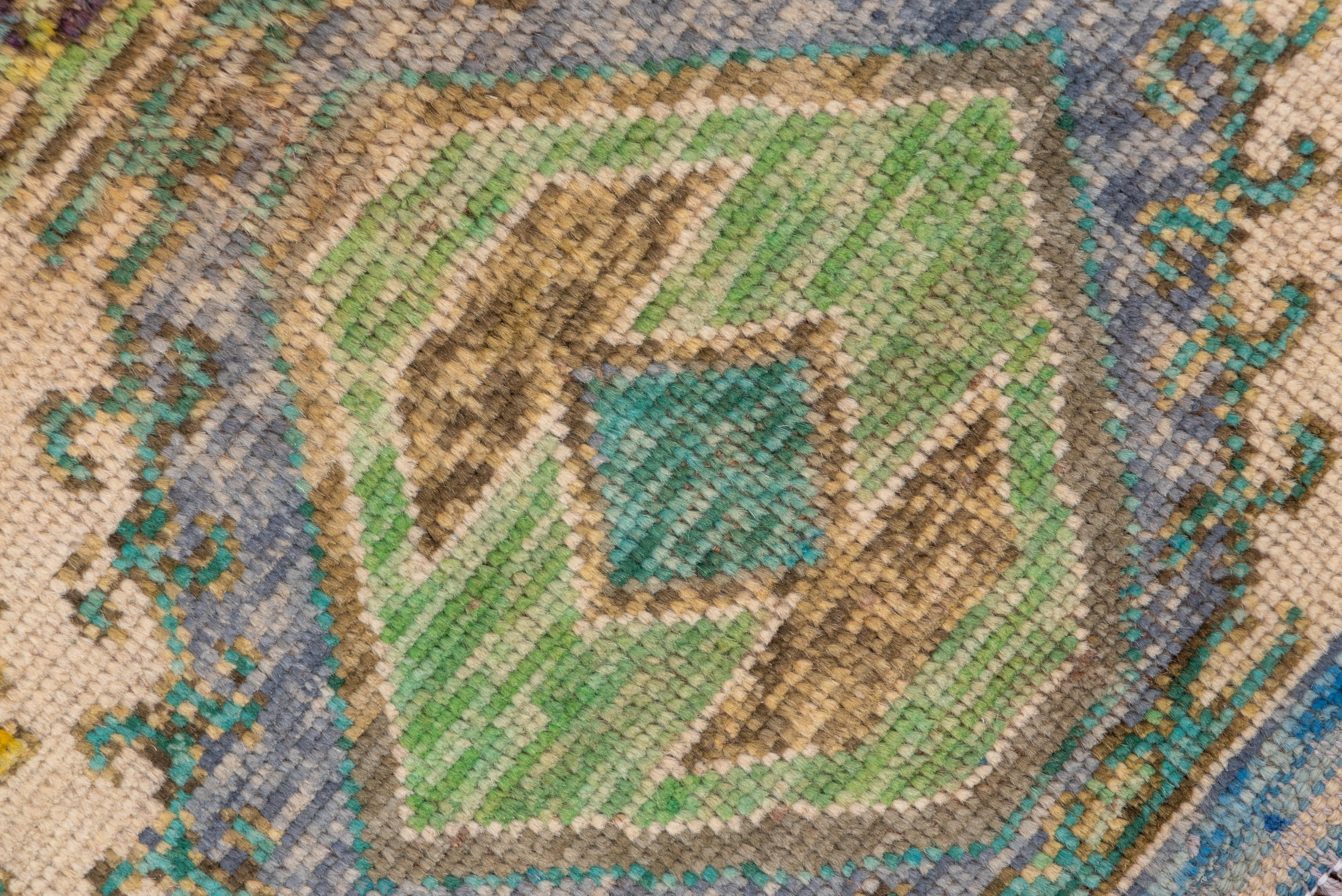 Hand-Knotted Modern Gabbeh Runner, Blue Green Yellow and Ivory, Kitchen Runner, Vanity Runner