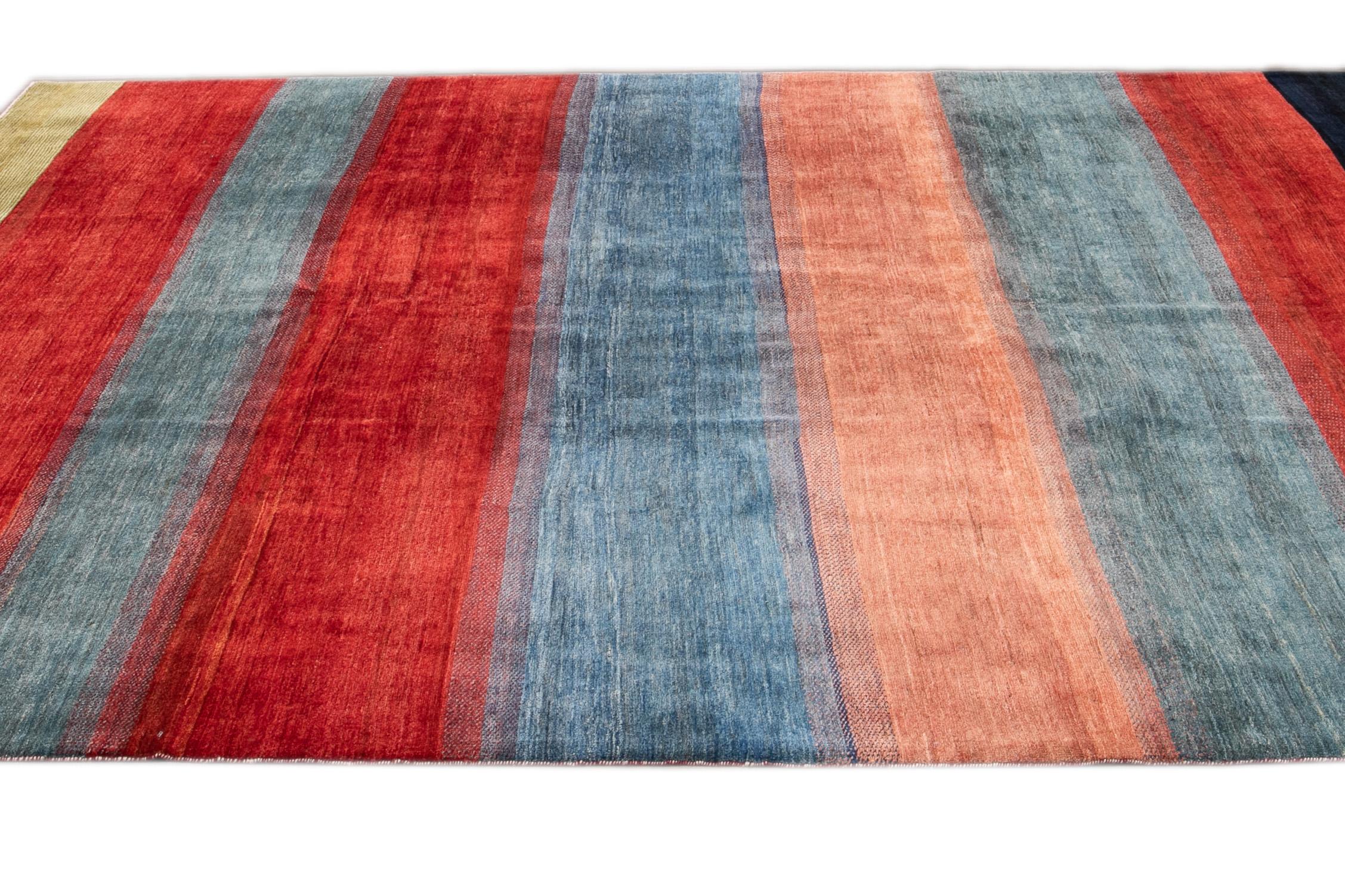 Modern Gabbeh Striped Persian Handmade Wool Rug For Sale 1