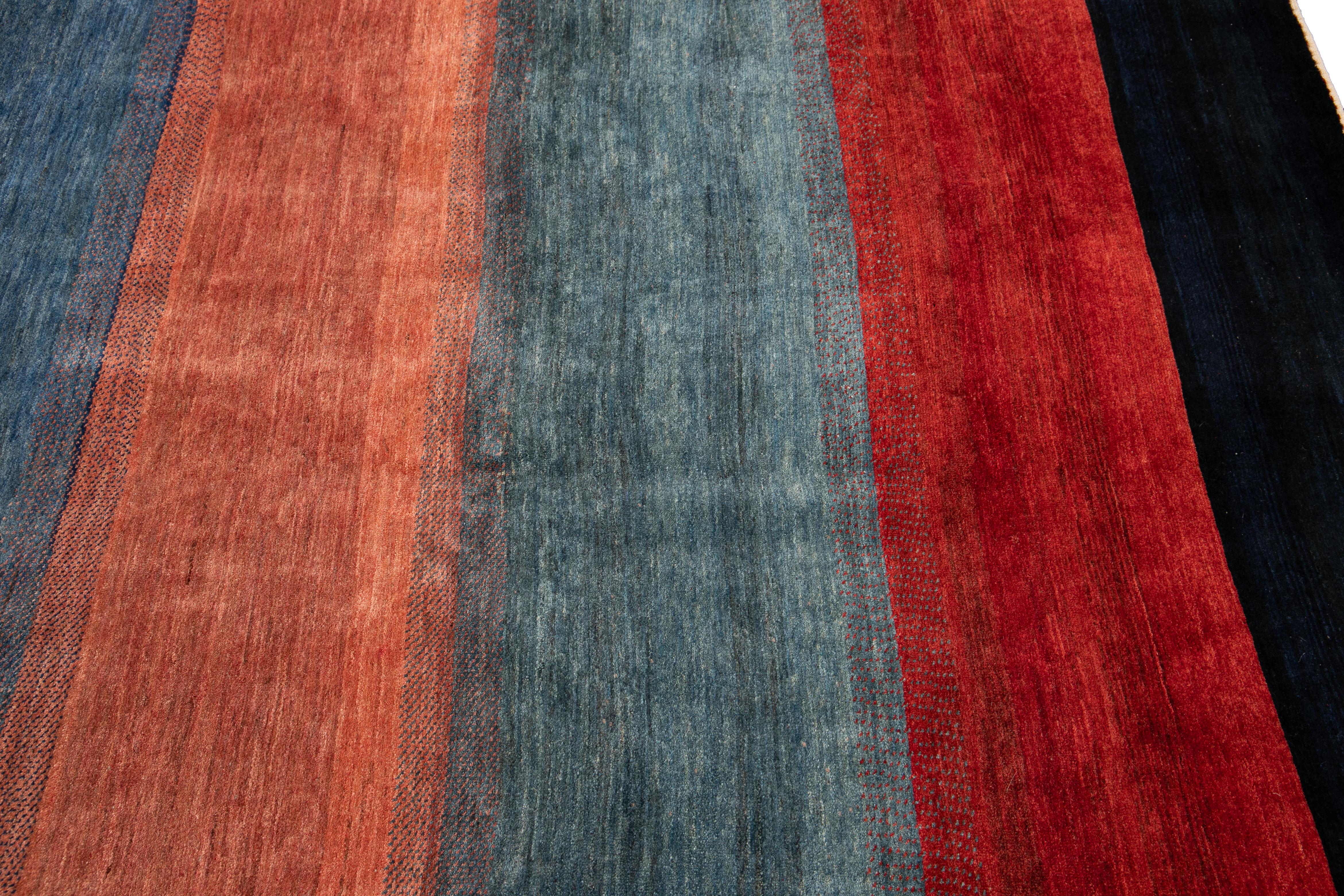 Modern Gabbeh Striped Persian Handmade Wool Rug For Sale 4