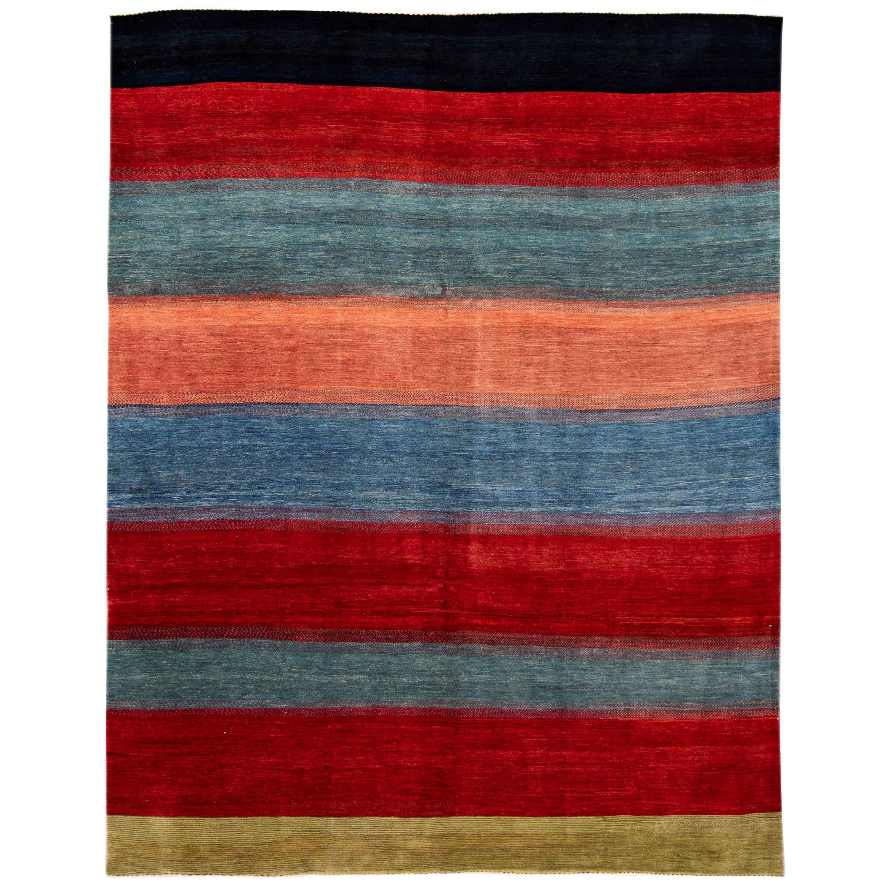 Modern Gabbeh Striped Persian Handmade Wool Rug For Sale