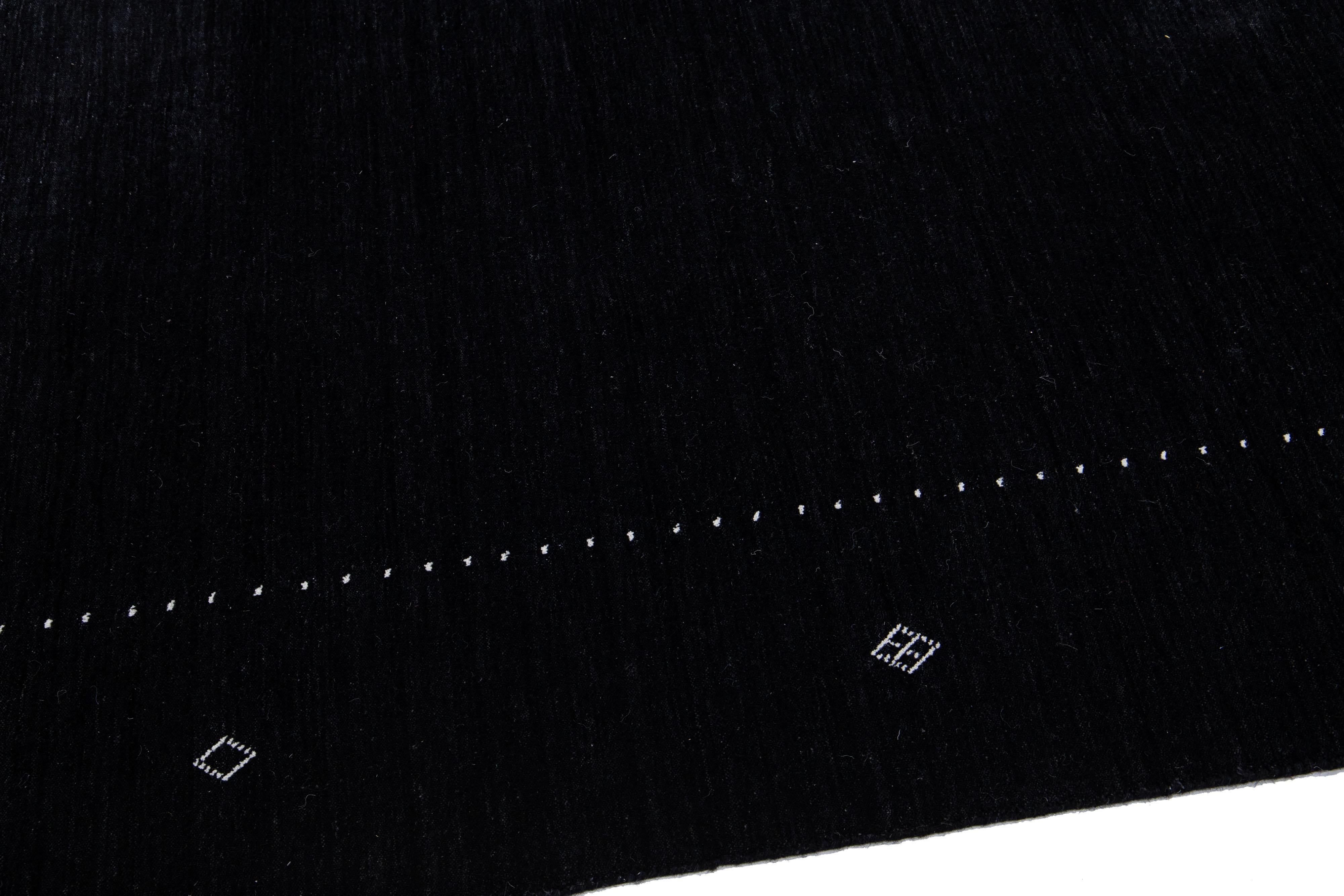 Contemporary  Modern Gabbeh Style Black  Handmade MInimalist Wool Rug For Sale