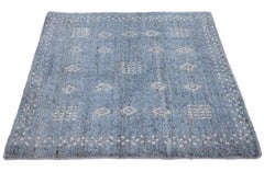 Modern Gabbeh Style Blue Handmade Custom Wool Rug