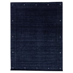  Modern Gabbeh Style Blue Handmade Solid Wool Rug