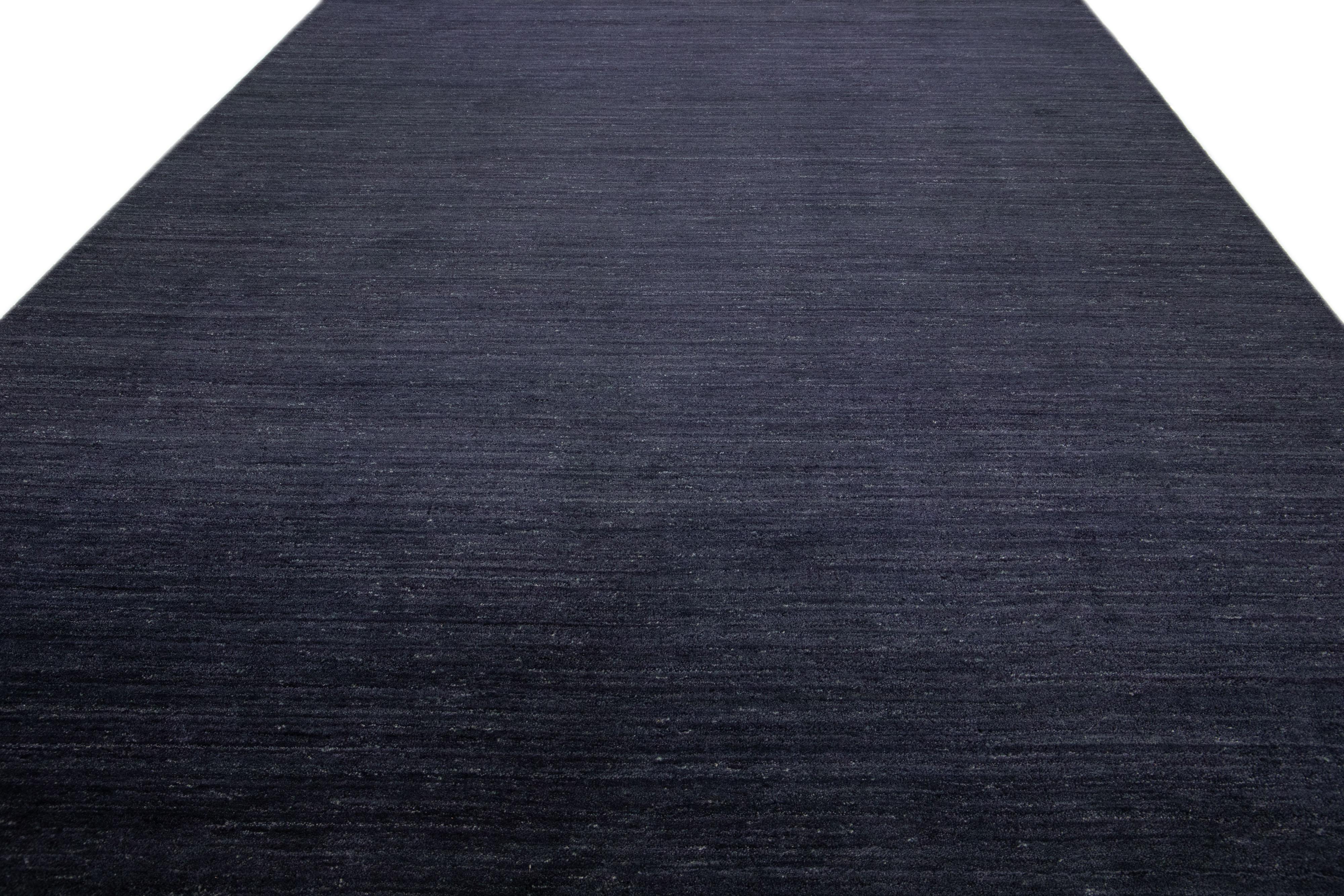 Minimalist Modern Gabbeh Style Dark Gray Handmade Solid Wool Rug For Sale