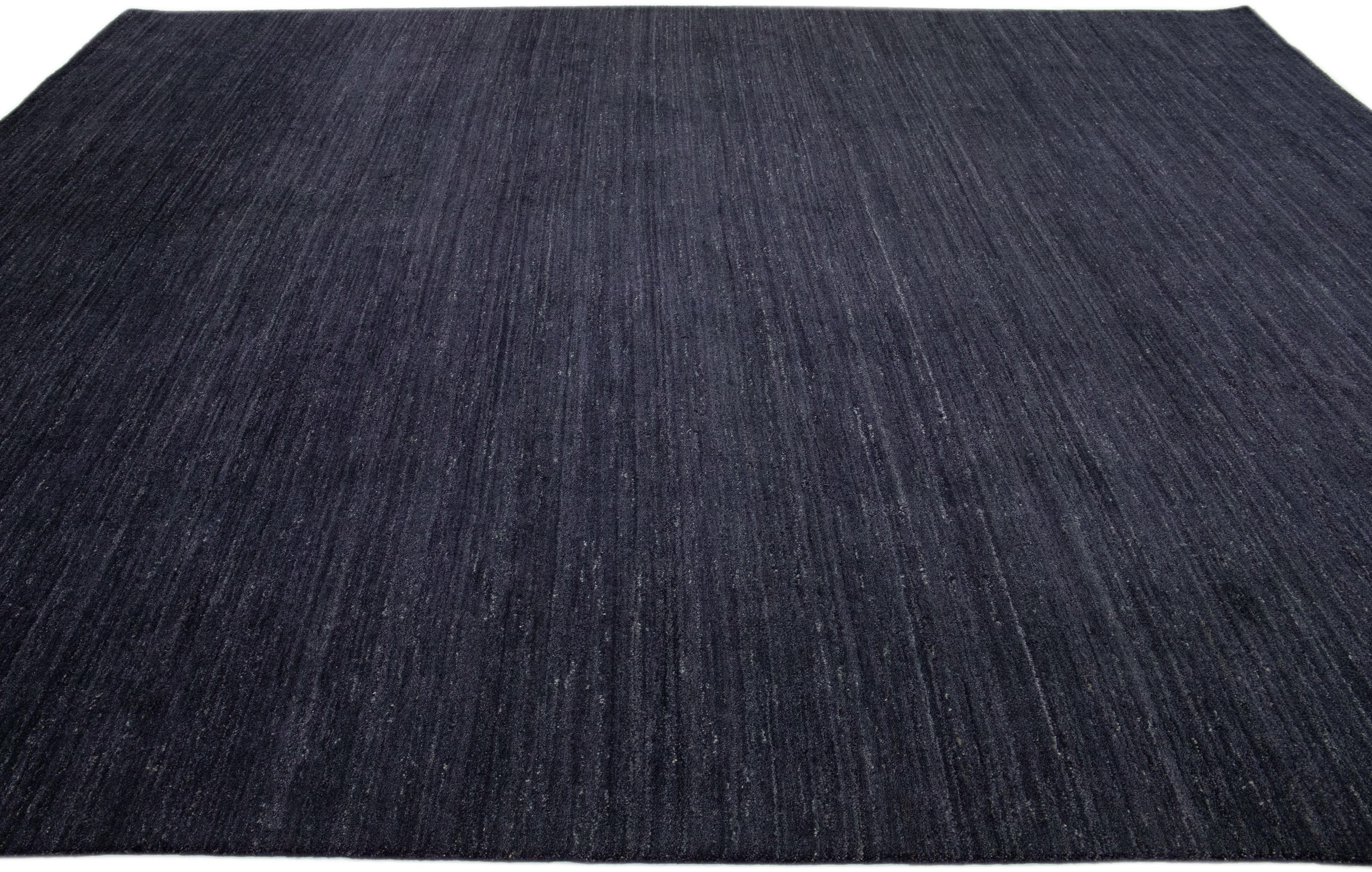 Hand-Knotted Modern Gabbeh Style Dark Gray Handmade Solid Wool Rug For Sale