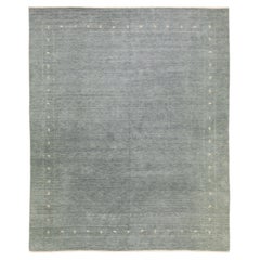 Modern Gabbeh Style Gray Hand-Loom Minimalism Pattern Wool Rug