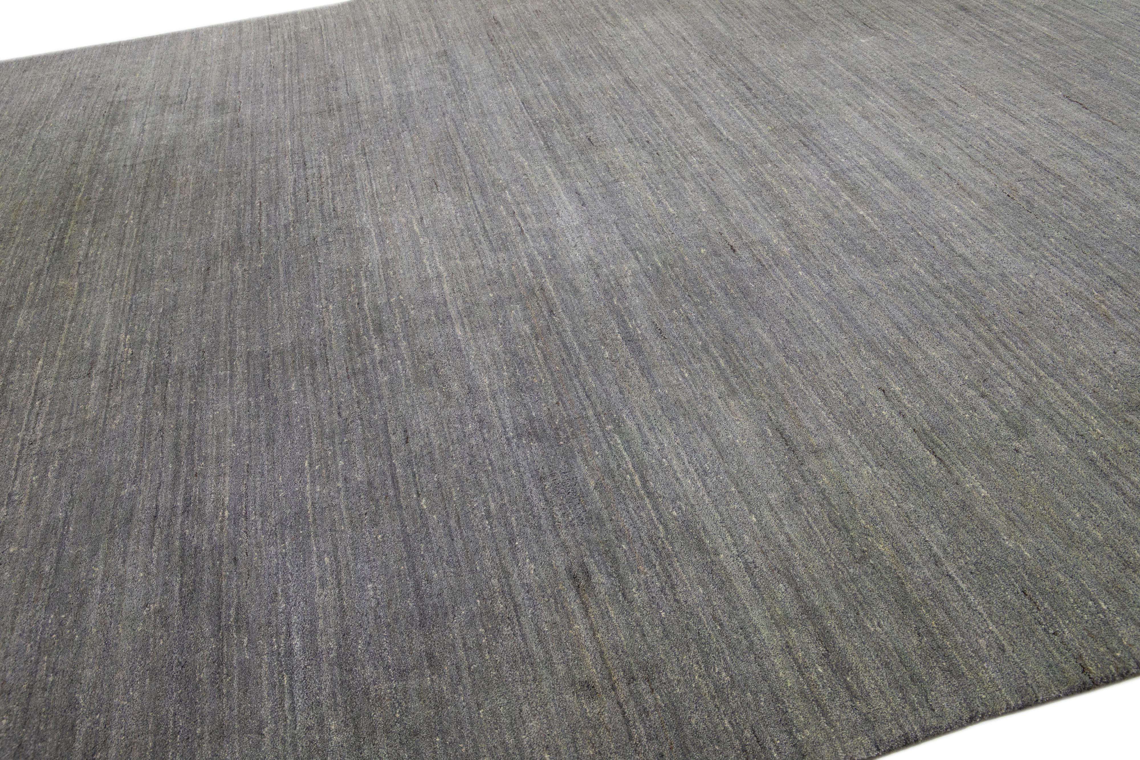 Modern Gabbeh Style Gray Handmade Oversize Wool Rug with Solid Design In New Condition For Sale In Norwalk, CT