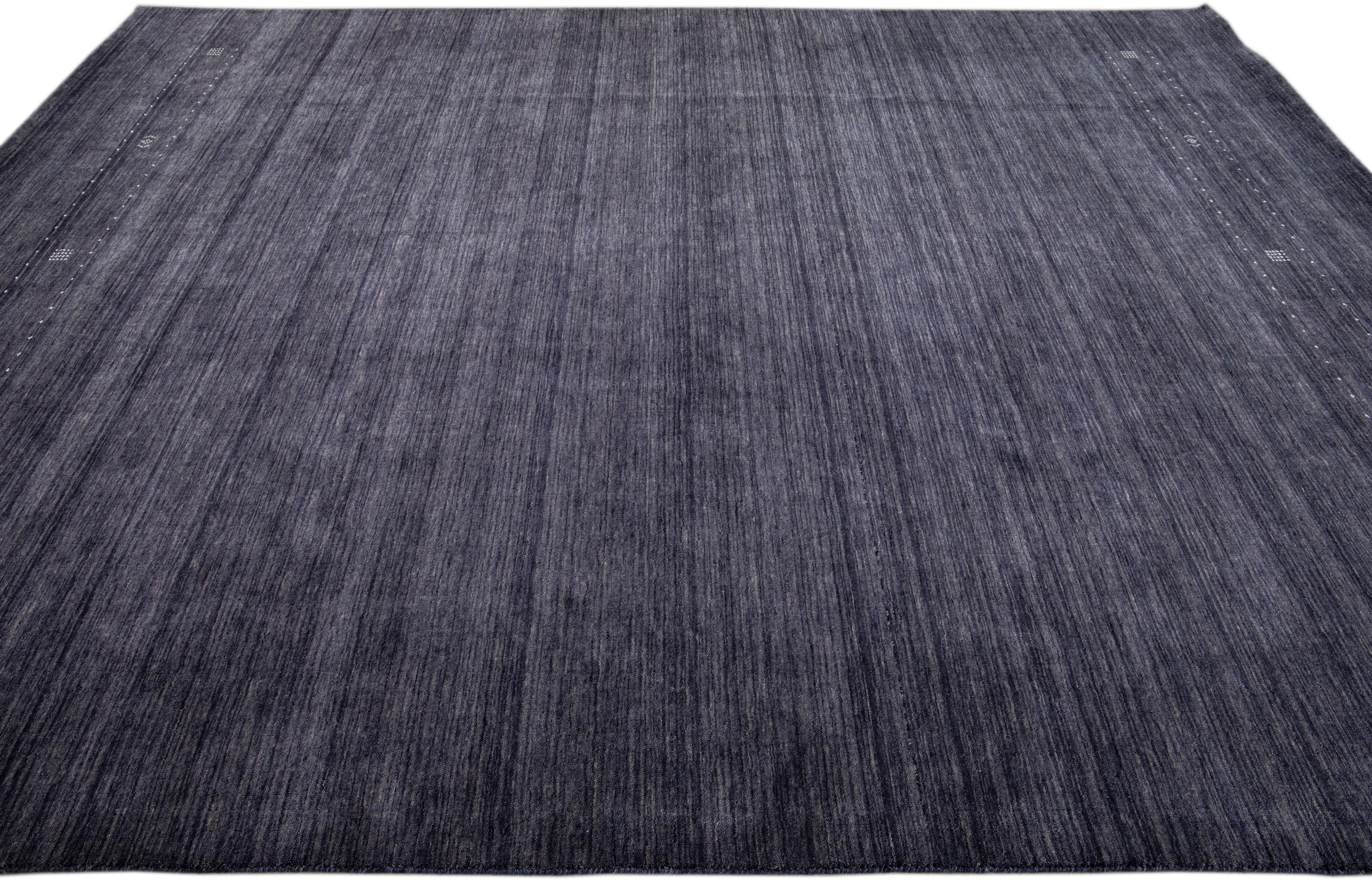 Modern Gabbeh Style Hand-Loom Charcoal Wool Rug with Minimal Design  For Sale 6
