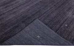 Modern Gabbeh Style Hand-Loom Charcoal Wool Rug with Minimal Design