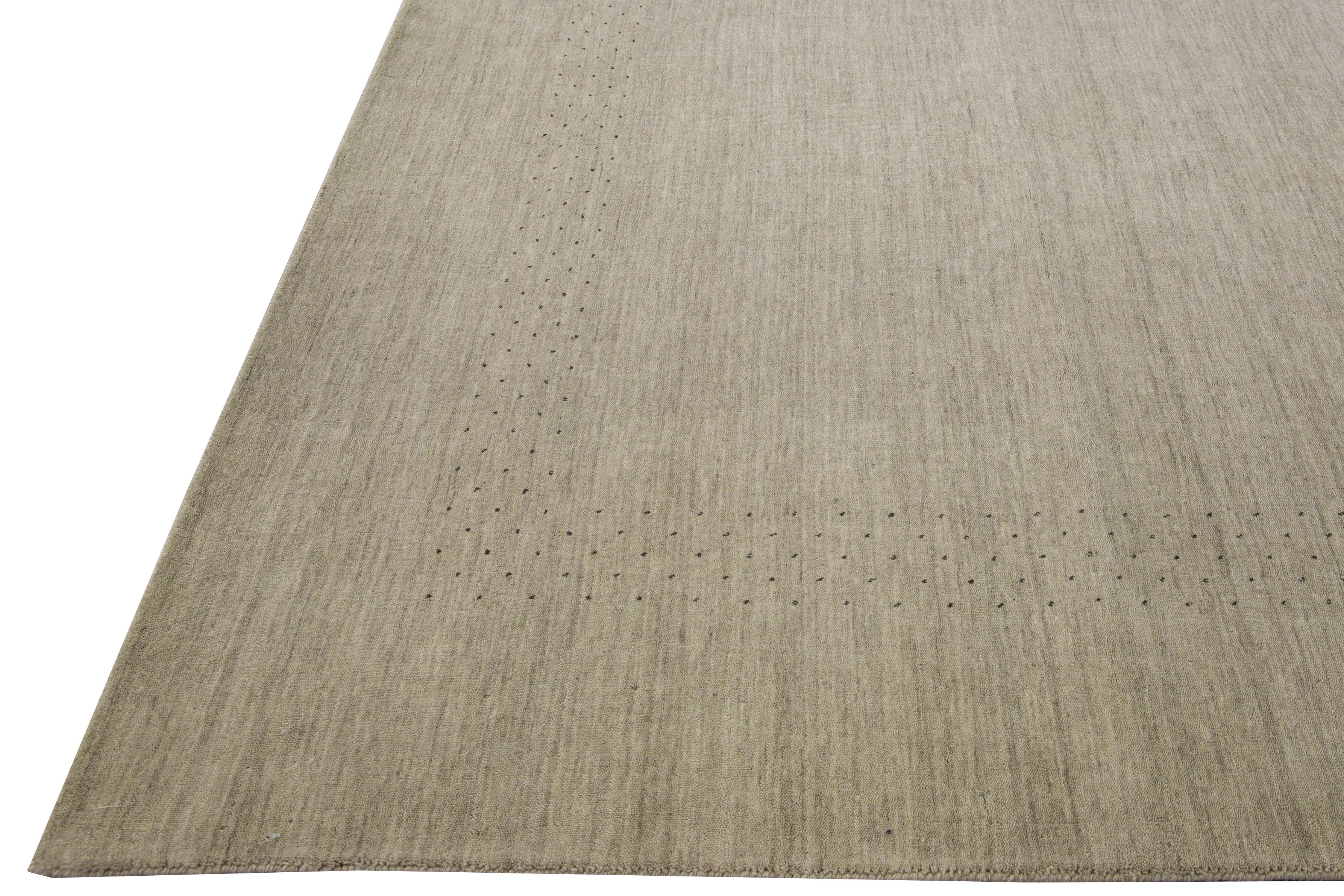 Modern Gabbeh Style Hand-Loom Minimal Design Beige Oversize Solid Wool Rug For Sale 3