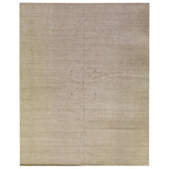 Modern Gabbeh Style Hand-Loom Minimal Design Beige Oversize Solid Wool Rug