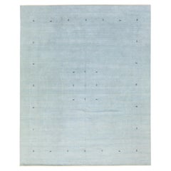 Alfombra de lana azul claro con motivos minimalistas de estilo Gabbeh moderno hecho a mano