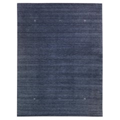 Modern Gabbeh Style Hand-Loom Minimalism Pattern Blue Solid Wool Rug