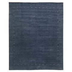 Tapis moderne en laine bleue de style Gabbeh, tissé à la main, à motif minimaliste