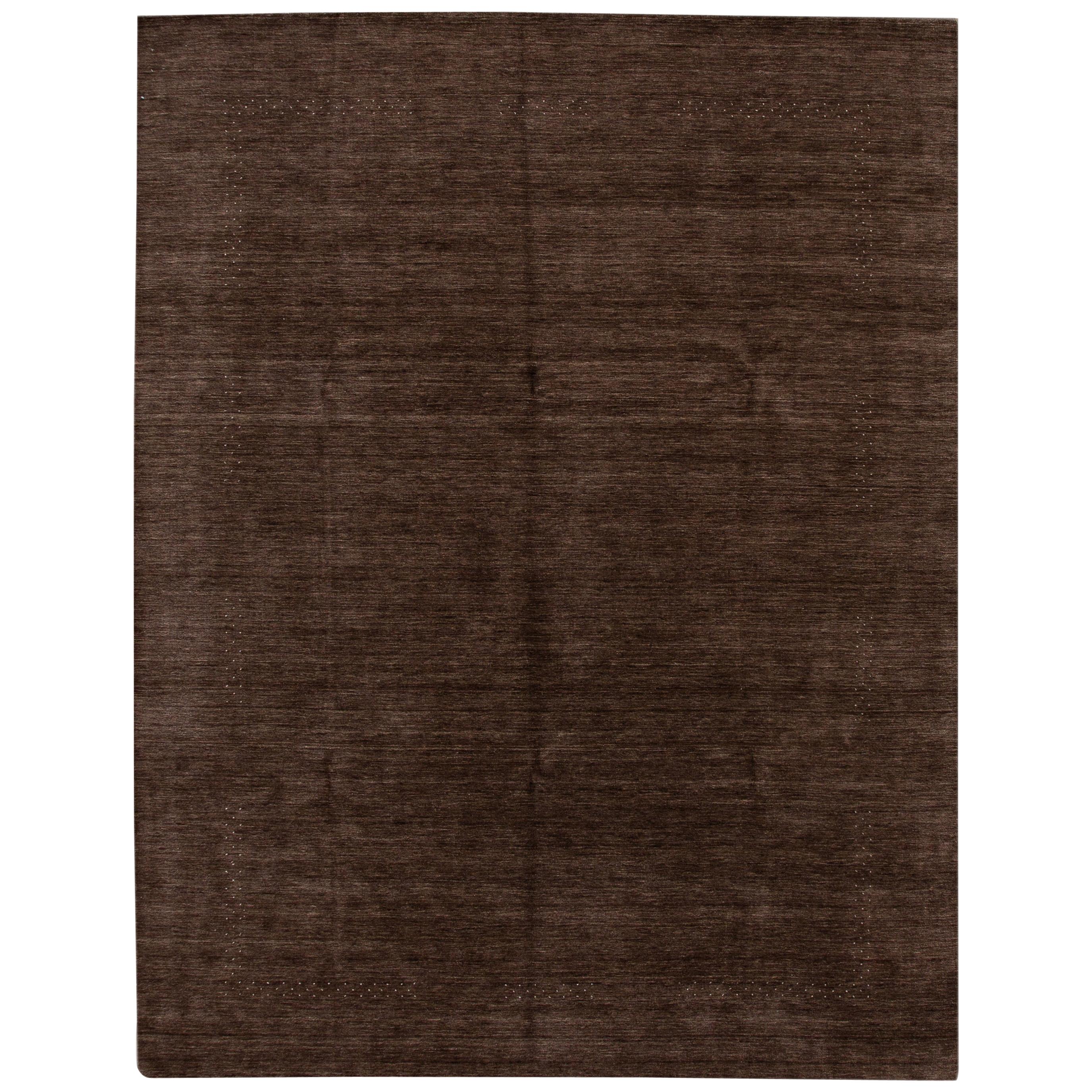 Modern Gabbeh Style Handloom Brown Geometric Wool Rug For Sale