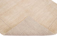 Modern Gabbeh Style Handmade Beige Solid Wool Rug