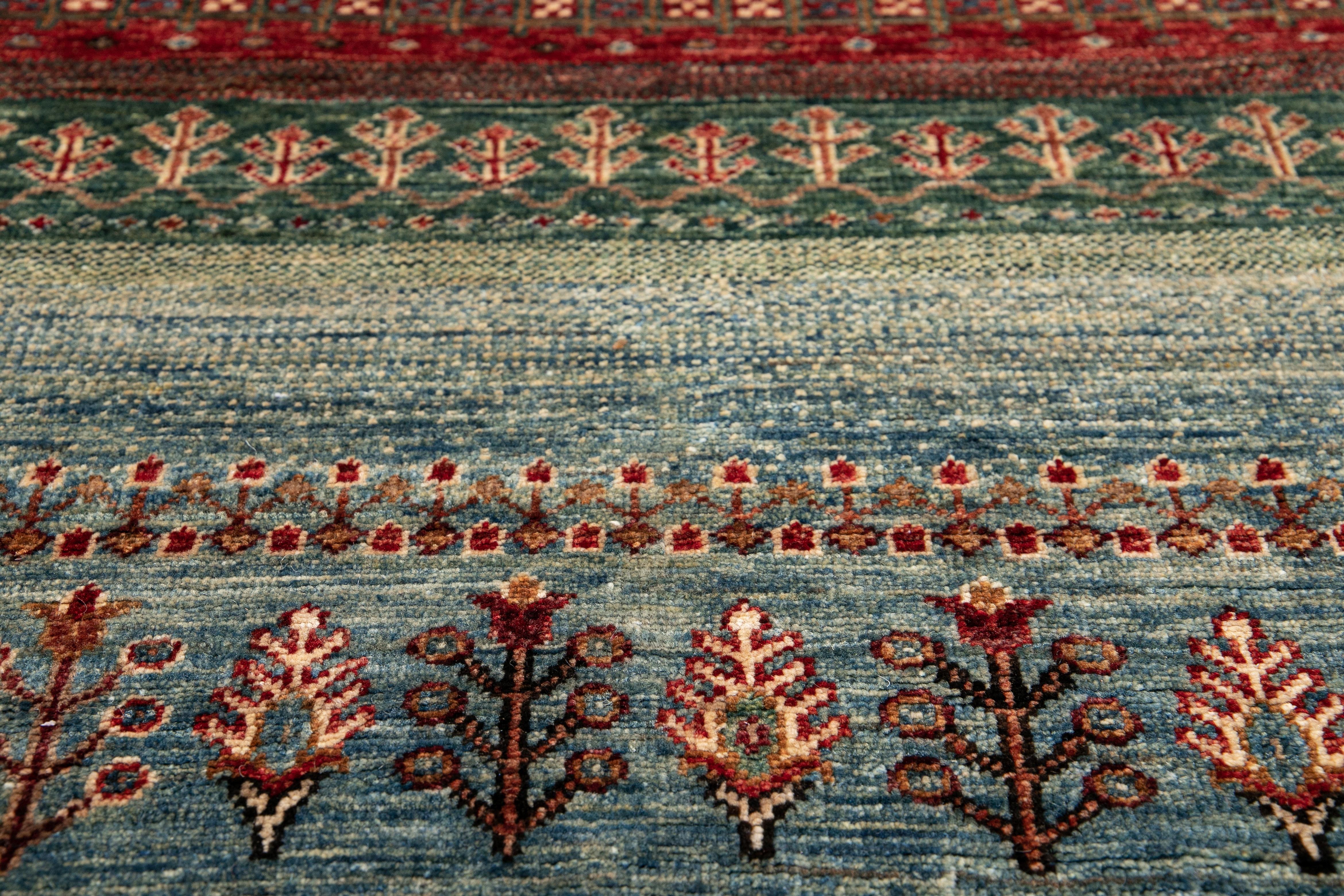 Modern Gabbeh Style Handmade Multicolor Geometric Wool Rug For Sale 3