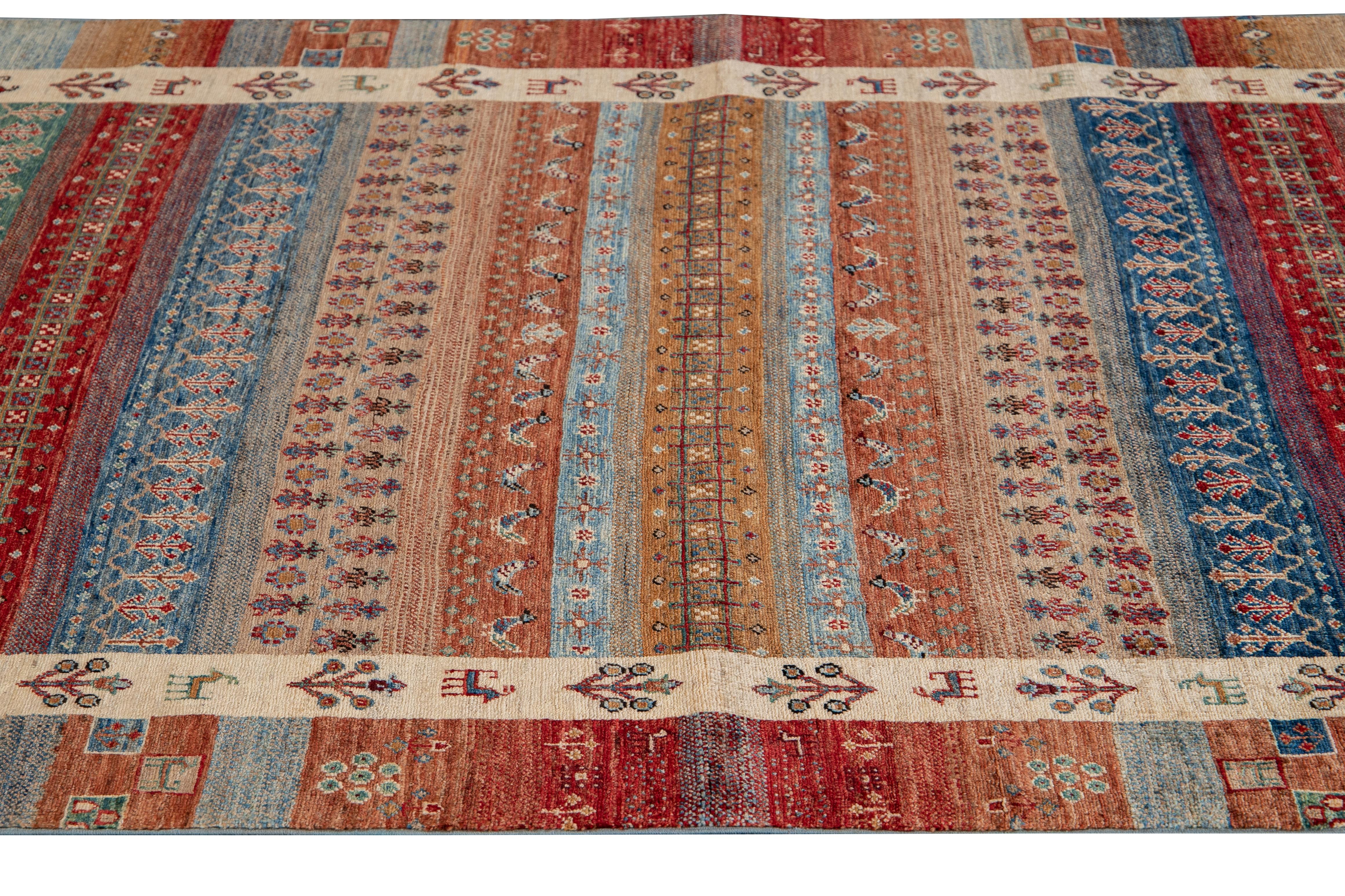 Modern Gabbeh Style Handmade Multicolor Geometric Wool Rug In New Condition For Sale In Norwalk, CT