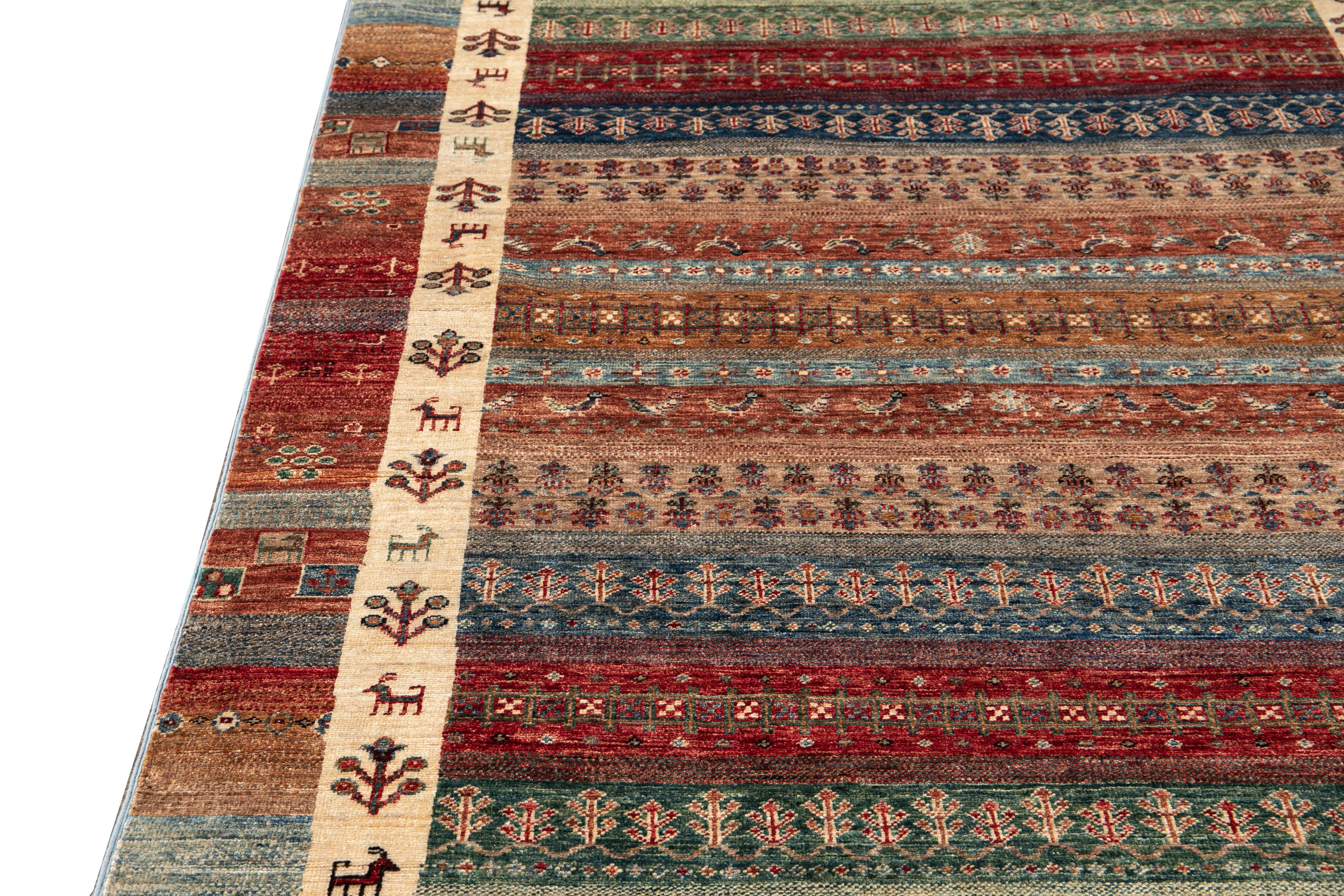 Modern Gabbeh Style Handmade Multicolor Geometric Wool Rug For Sale 1