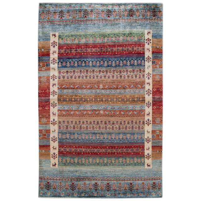 Modern Gabbeh Style Handmade Multicolor Geometric Wool Rug For Sale at ...