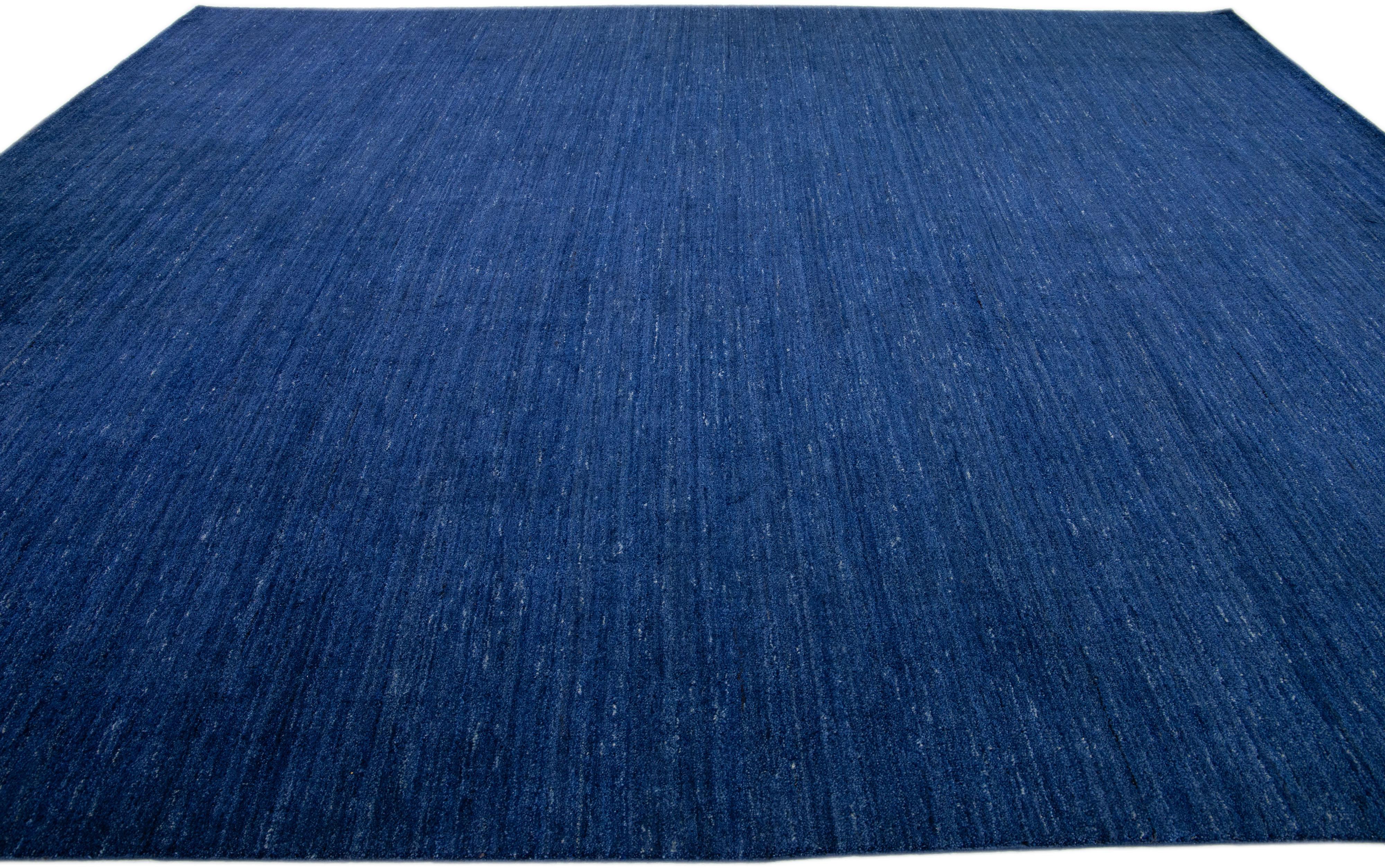 Modern Gabbeh Style Handmade Oversize Blue Wool Rug with Solid Motif  In New Condition For Sale In Norwalk, CT