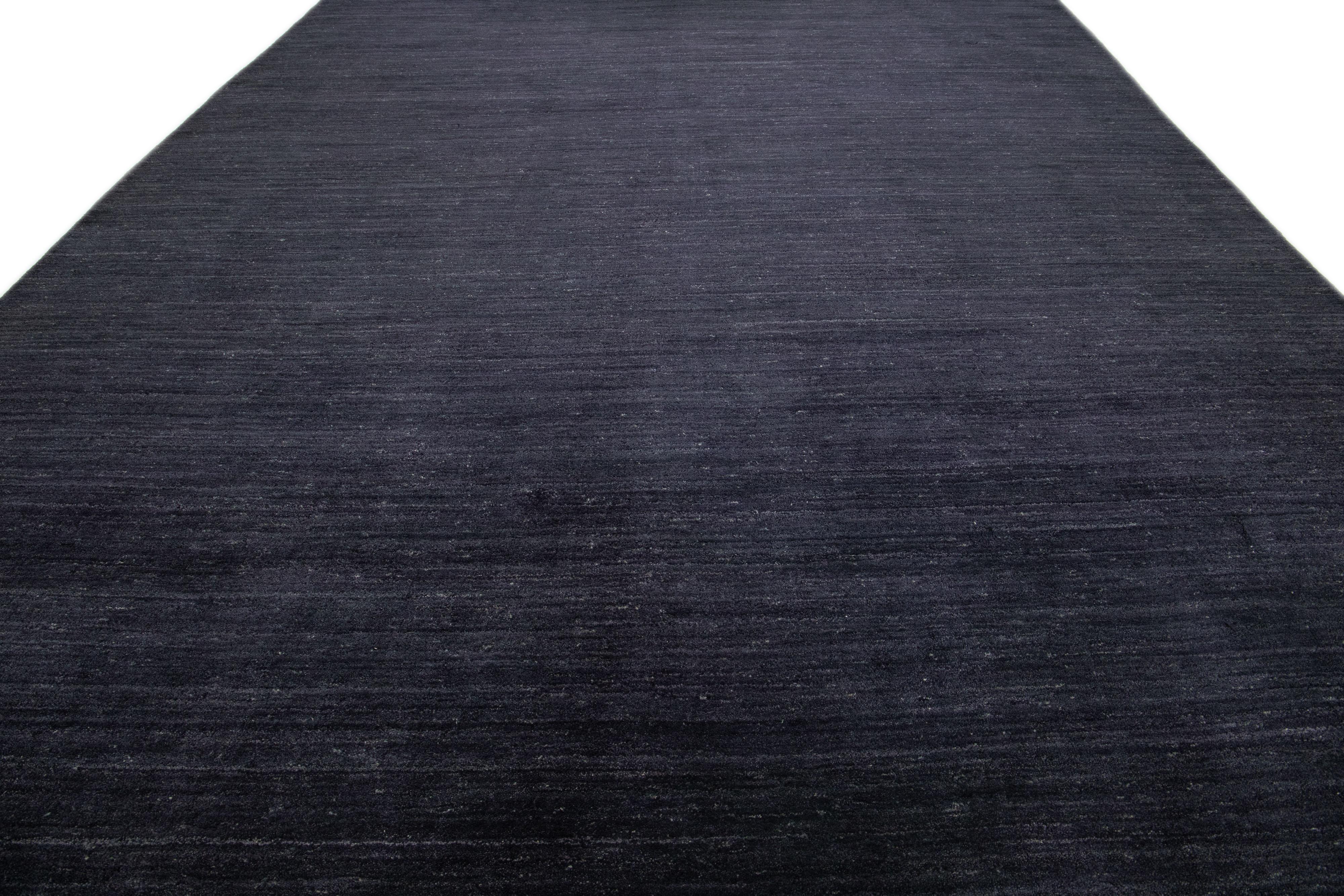 Minimalist Modern Gabbeh Style Handmade Solid Charcoal Motif Oversize Wool Rug For Sale
