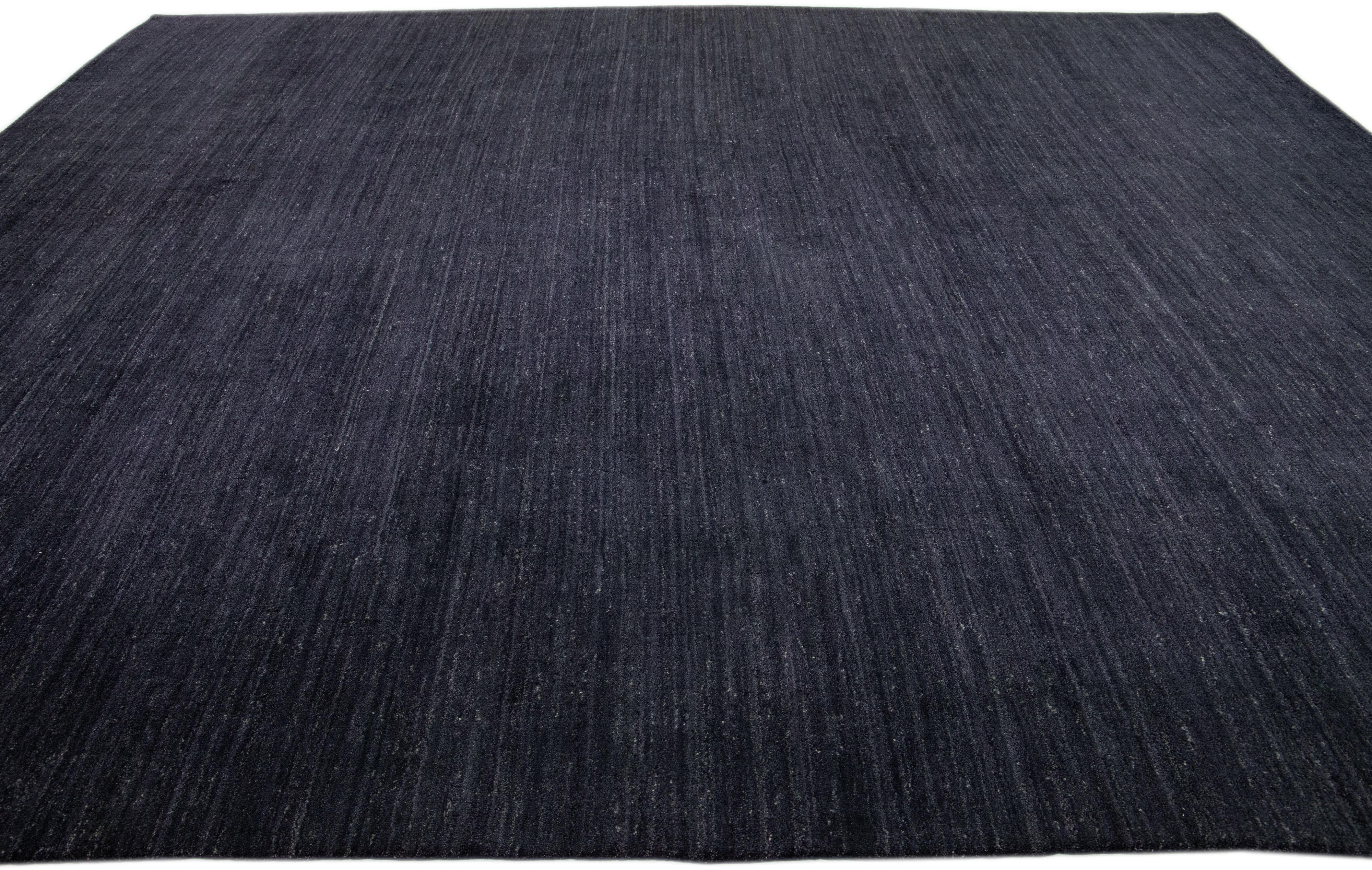 Modern Gabbeh Style Handmade Solid Charcoal Motif Oversize Wool Rug In New Condition For Sale In Norwalk, CT