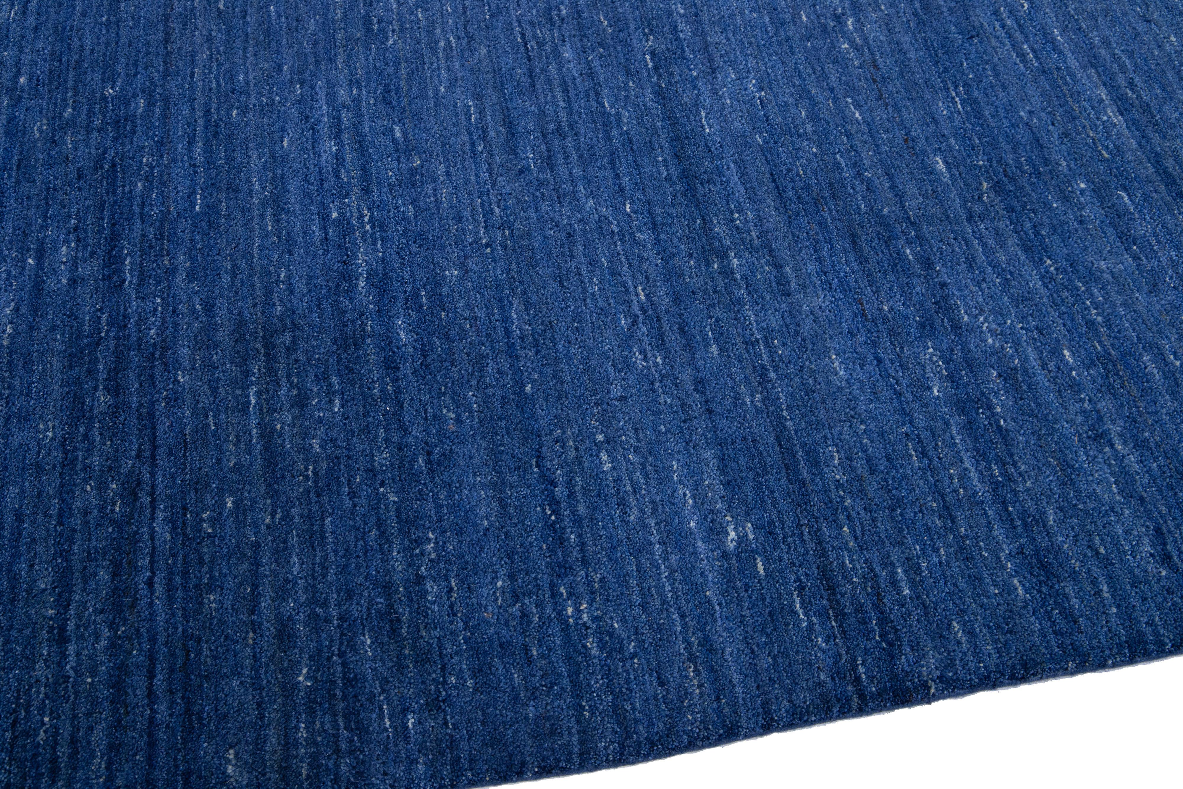 Contemporary Modern Gabbeh Style Handmade Wool Rug with Solid Blue Motif For Sale