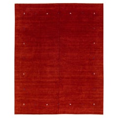 Alfombra de lana roja de estilo gabbeh moderno con estampado minimalista hecho a mano