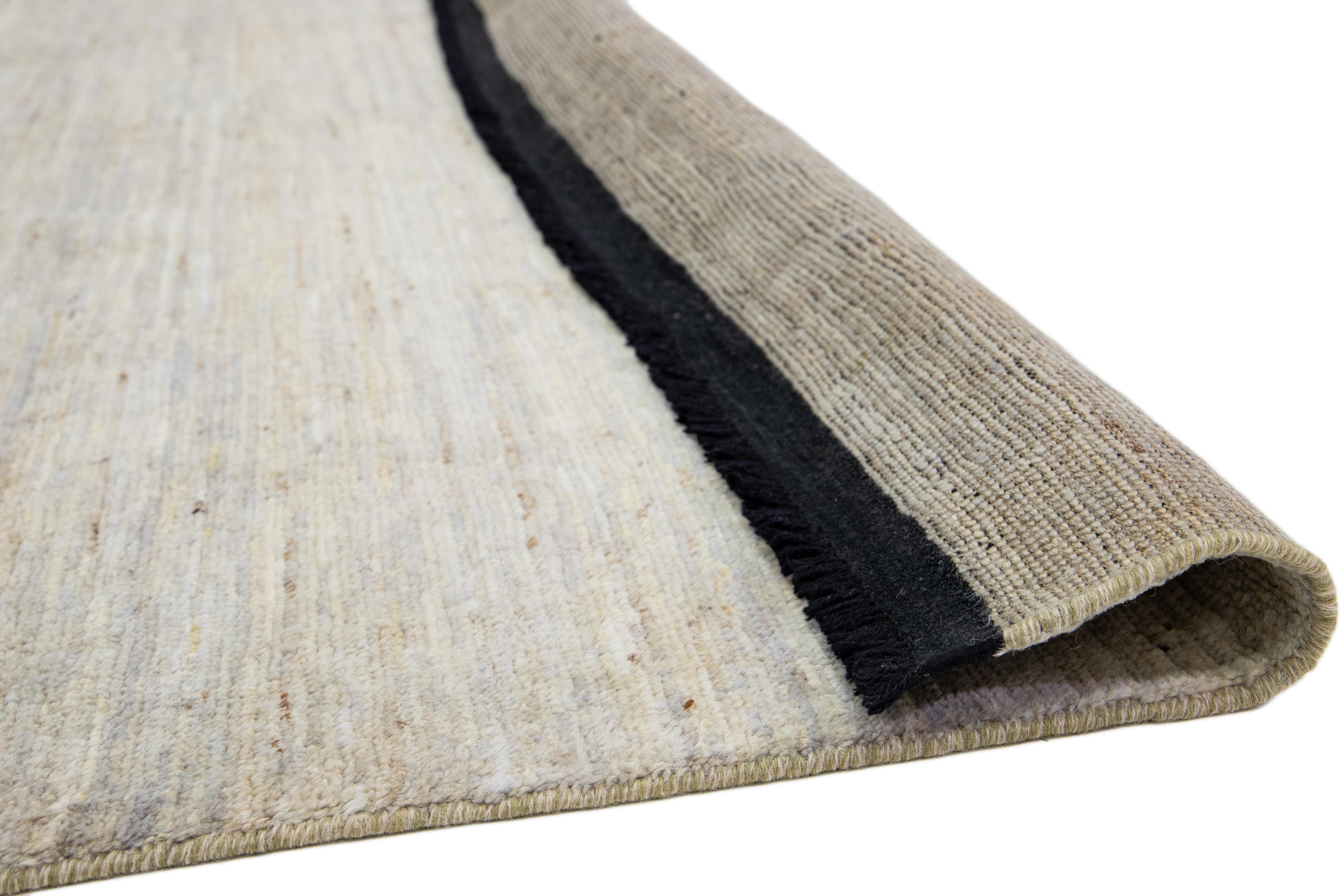Hand-Woven Modern Gabbeh Style Room Size Wool Rug In Beige & Gray Colors For Sale