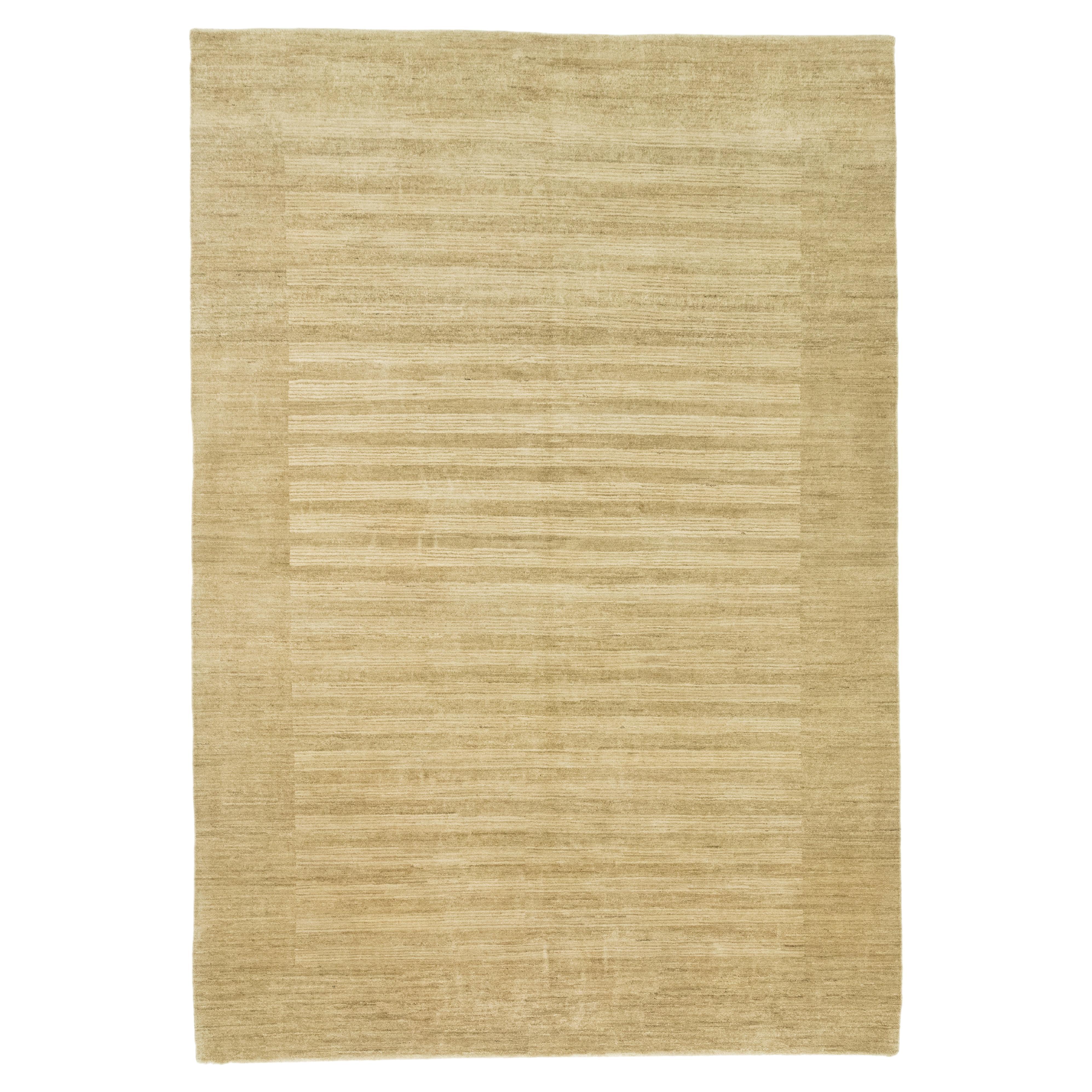 Modern Gabbeh Style Rug, Hand Knotted, 8.8 × 6.1 ft – Beige and Sand
