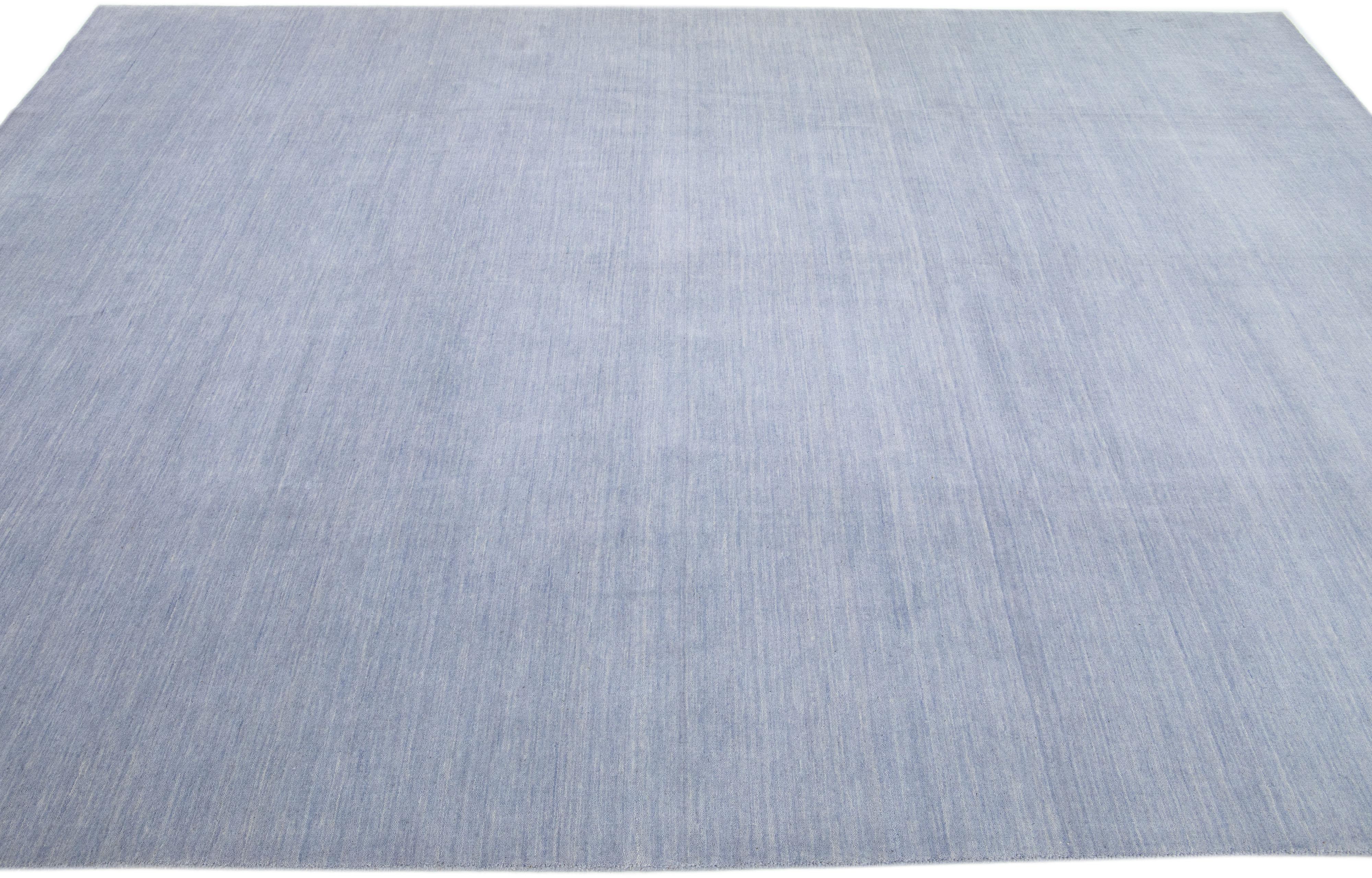 Hand-Woven Modern Gabbeh Style Wool Rug Handmade with a Solid Blue Field For Sale