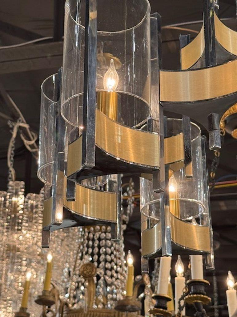 italien Lustre moderne Gaetano Sciolari en chrome et laiton en vente