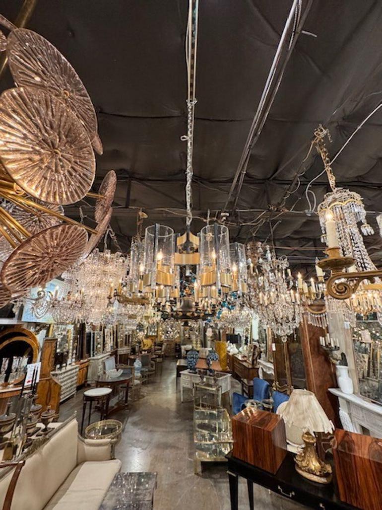Laiton Lustre moderne Gaetano Sciolari en chrome et laiton en vente