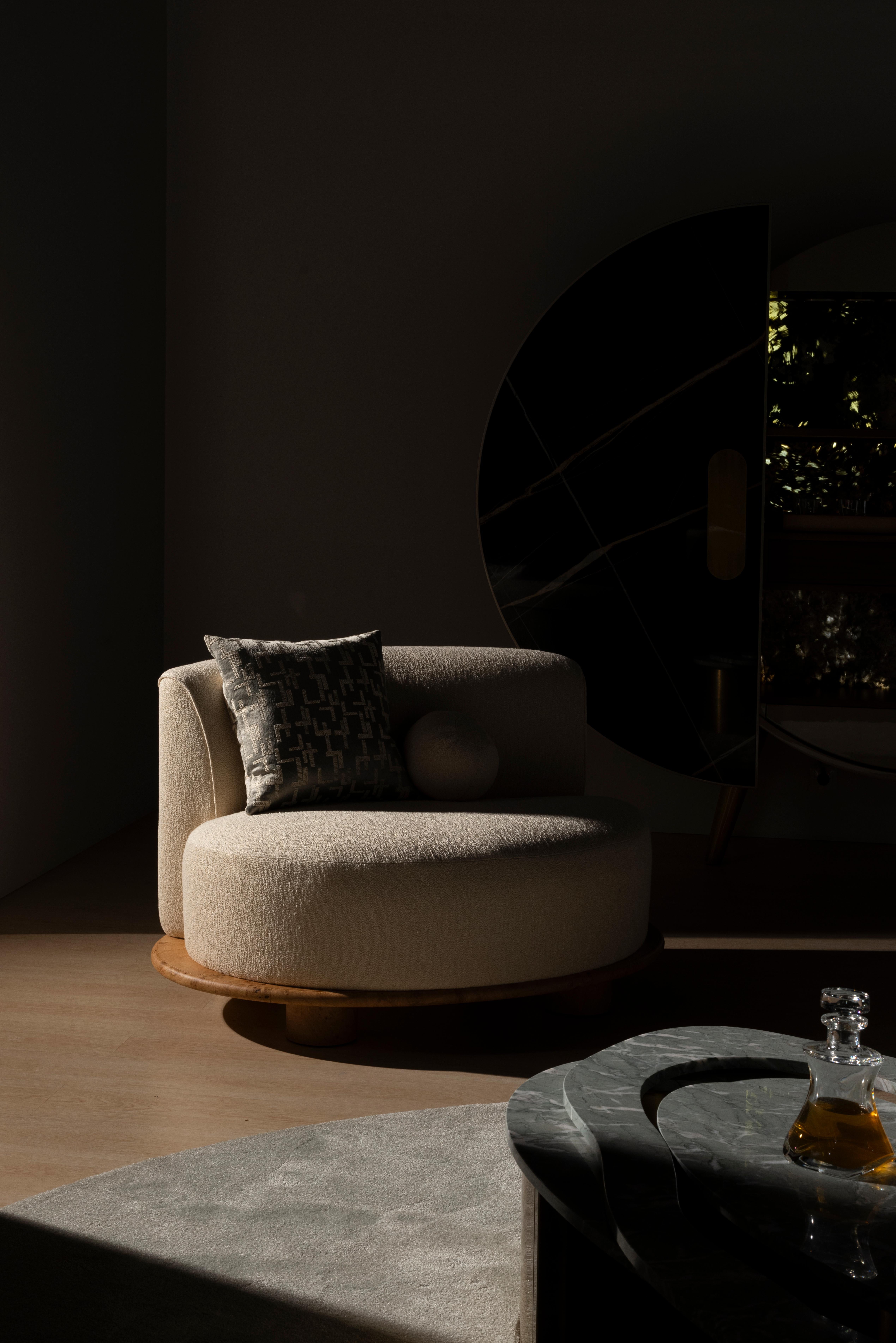 Mid-Century Modern Contemporary Galapinhos Armchair, Oak Root, Cotton, Handmade by Greenapple For Sale