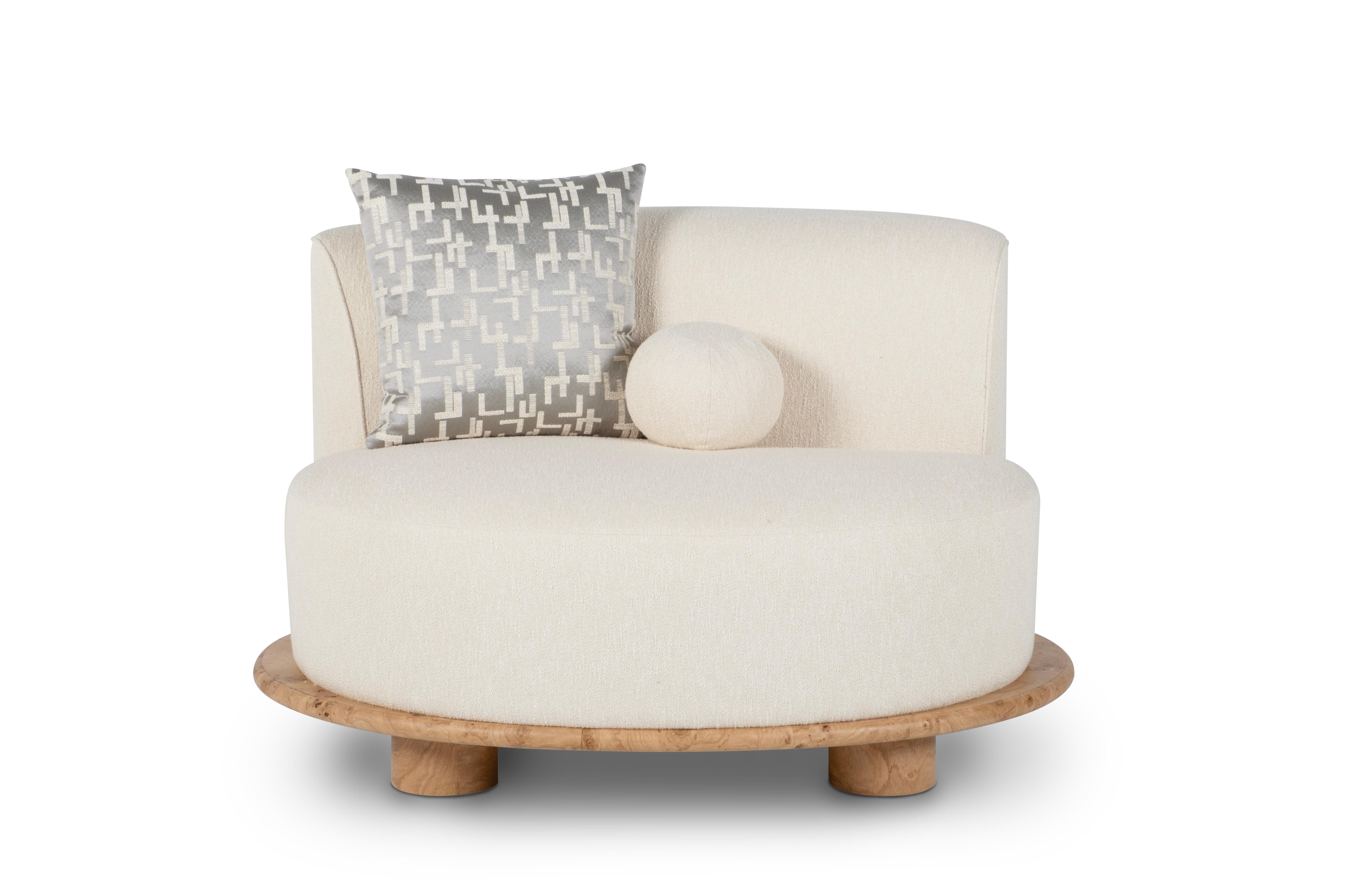 Portuguese Contemporary Galapinhos Armchair, Oak Root, Cotton, Handmade by Greenapple For Sale