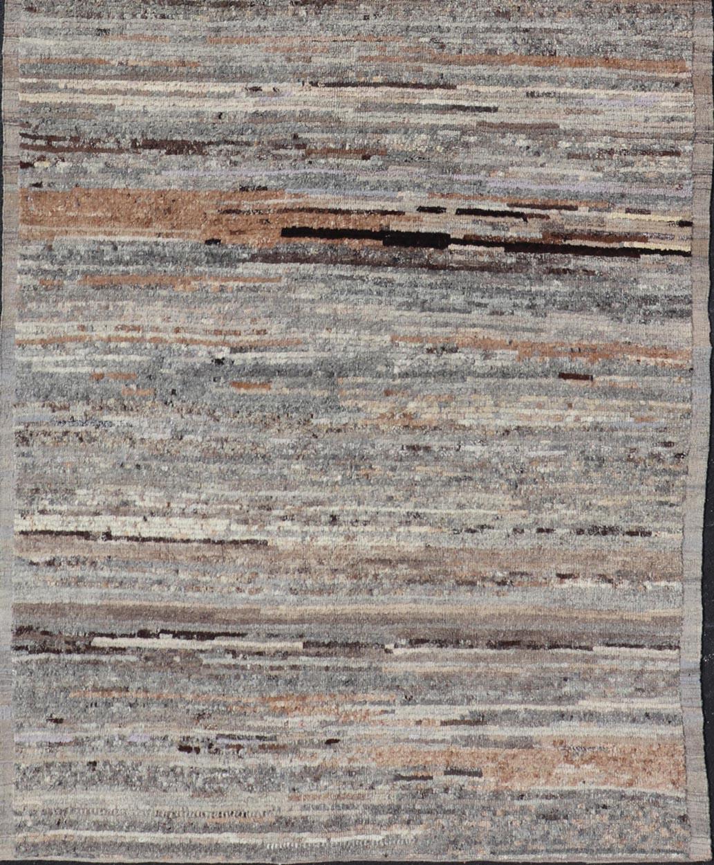 Alfombra anudada a mano Modern Gallery en tonos naturales de lana gris, marrón y marfil en venta 1