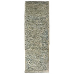 Modern Gallery Long Runner with Tribal Moroccan Design in Yellow Green & Blue