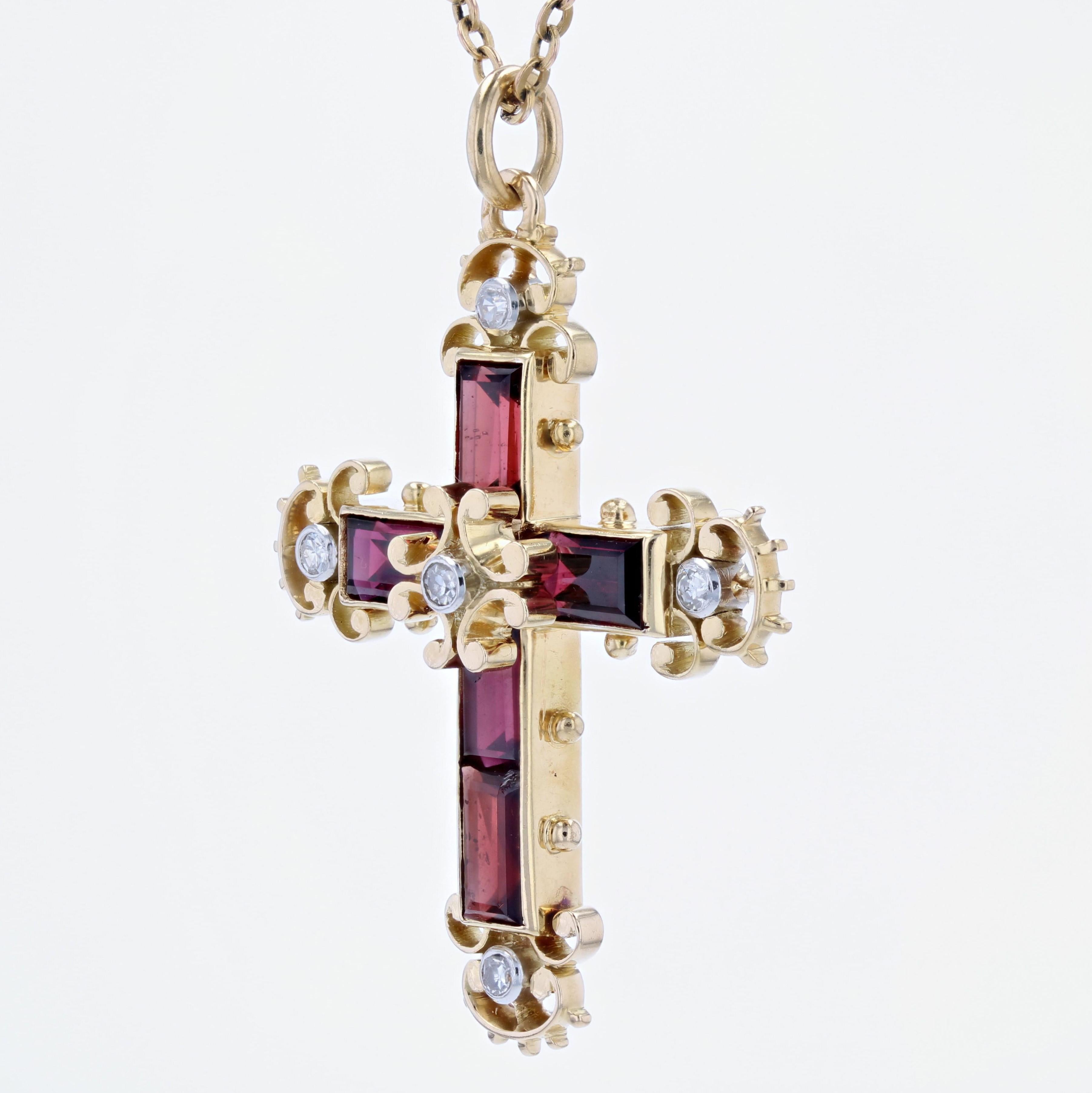  Pendentif croix moderne en or jaune 18 carats avec grenats et diamants Pour femmes 
