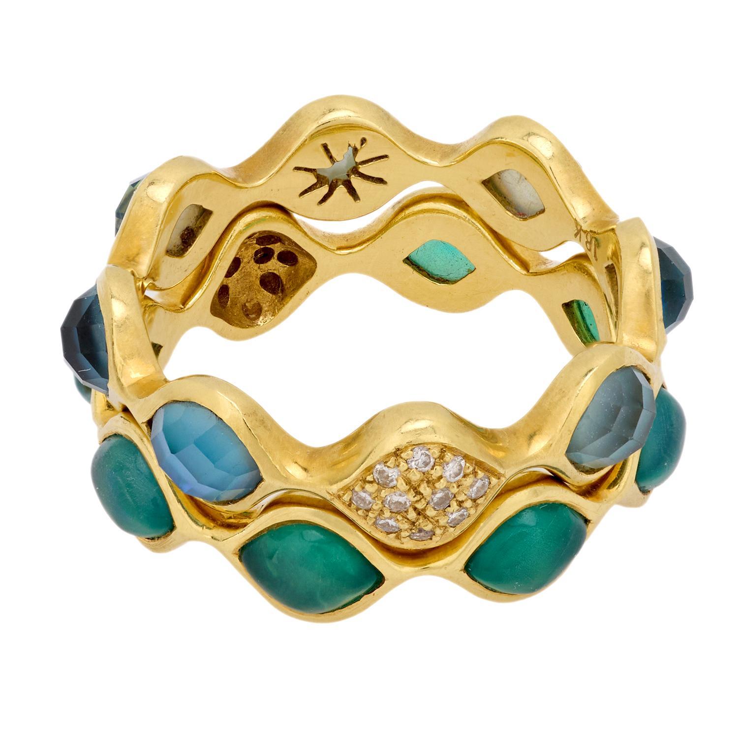 Modernes Ewigkeitsarmband aus 18k Gelbgold mit Edelsteinen und Diamanten (Cabochon)