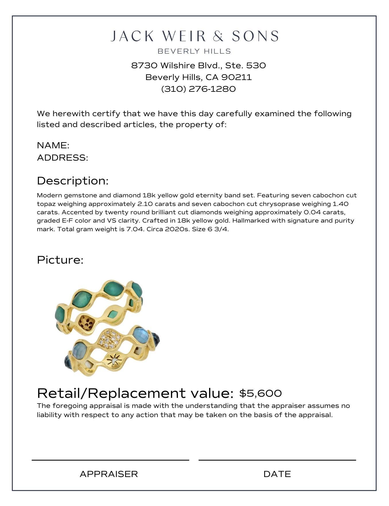 Modernes Ewigkeitsarmband aus 18k Gelbgold mit Edelsteinen und Diamanten 1