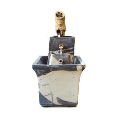 Modern Genesi Bamboo Ceramic Fountain Black White Crackle