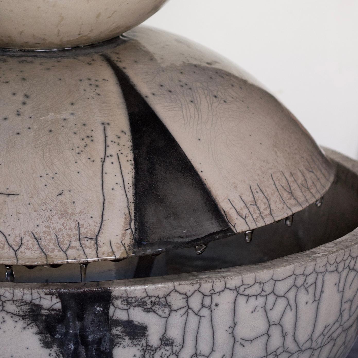 Hand-Crafted Modern Genesi Globe Ceramic Fountain Black White Crackle For Sale