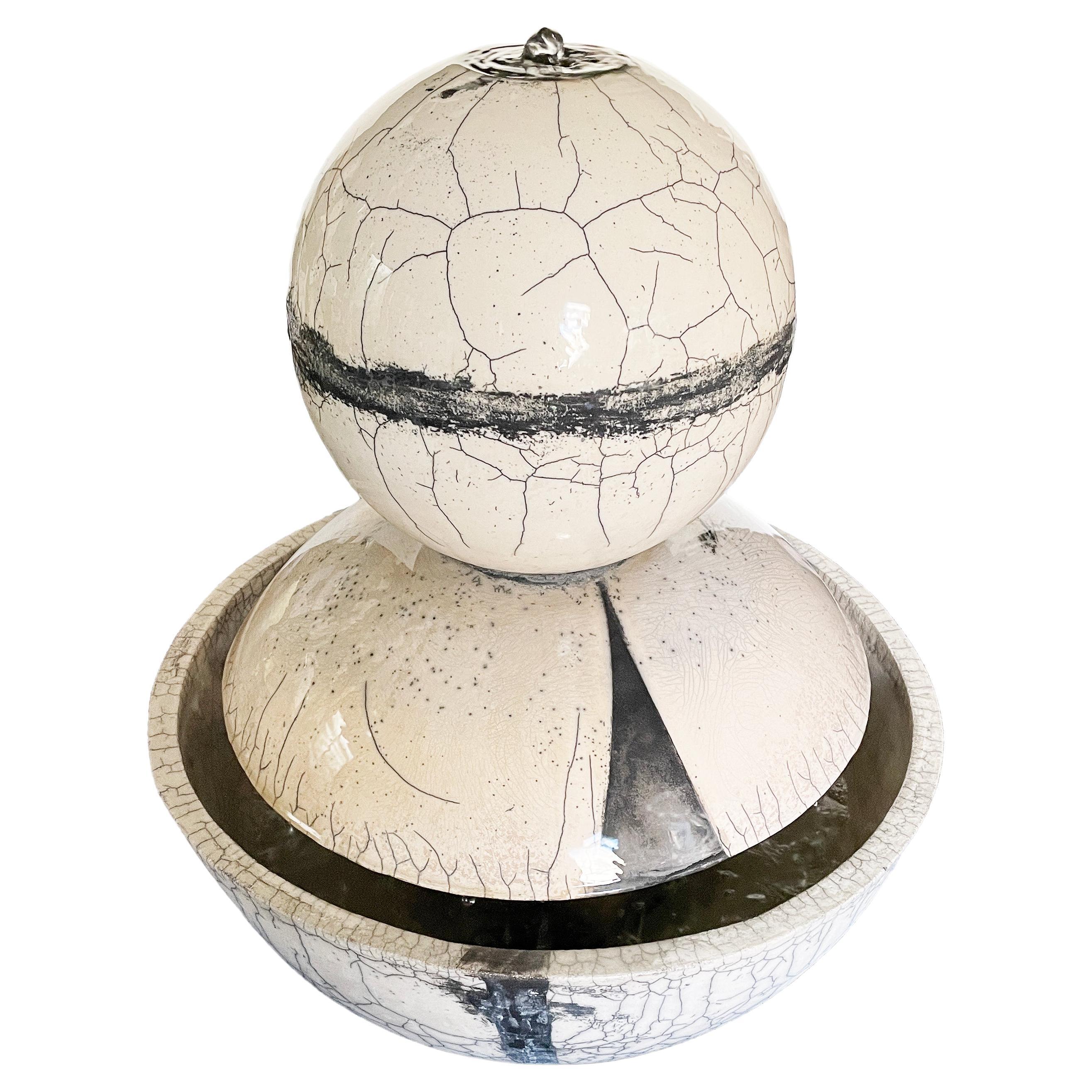 Modern Genesi Globe Ceramic Fountain Black White Crackle