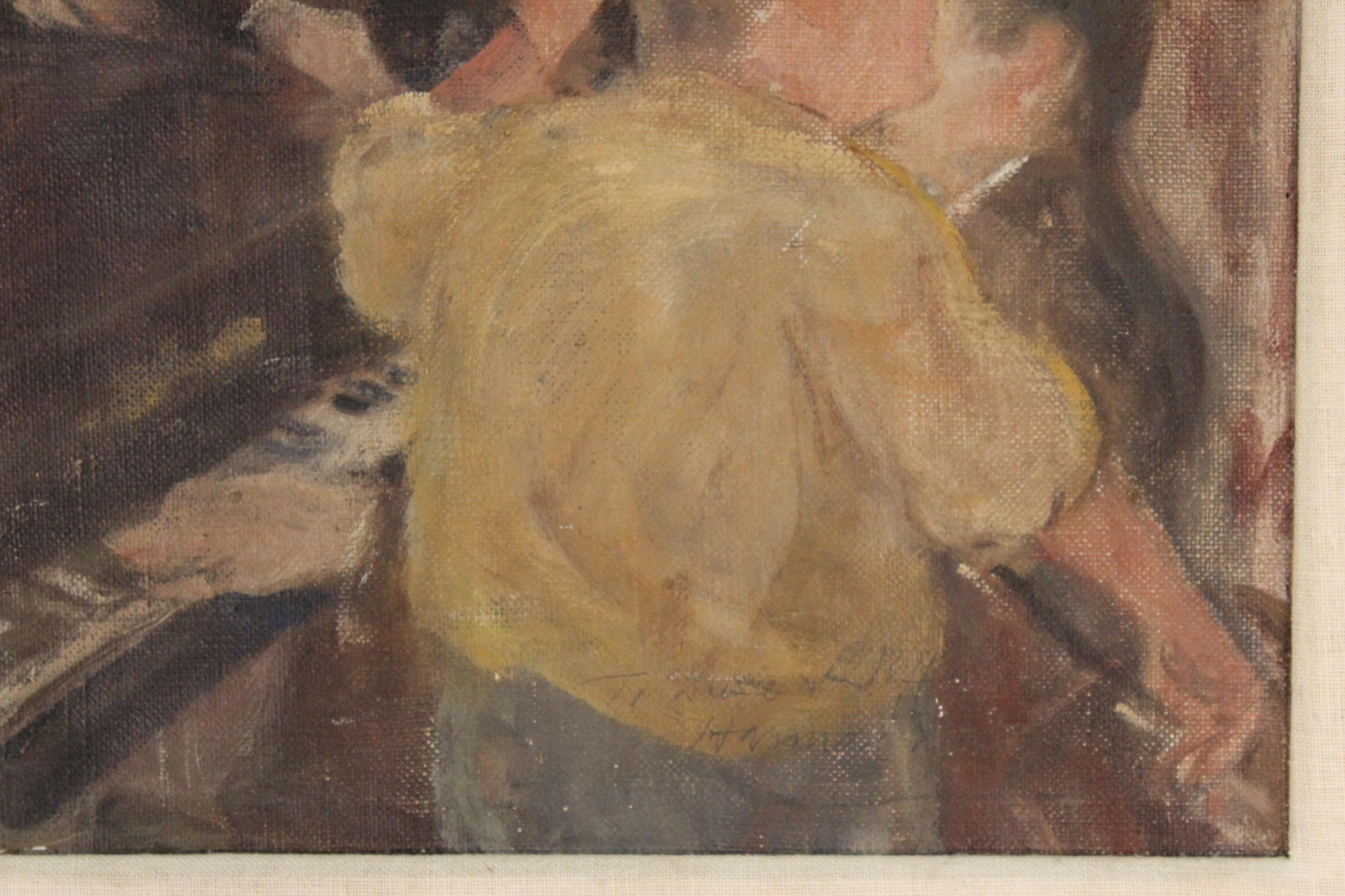 Painted Modern Genre Oil on Canvas Painting of a Jazz Singer with Pianist